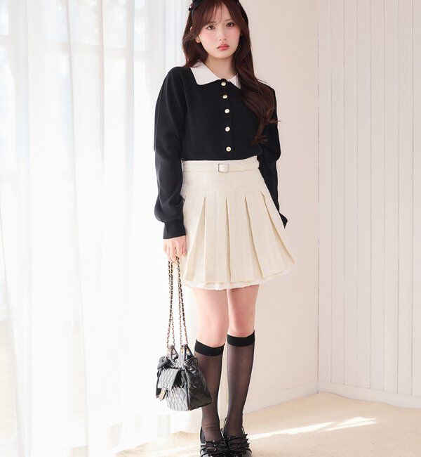  「【SMサイズ展開あり】ベルト付きレイヤードプリーツミニスカート」|チノ|