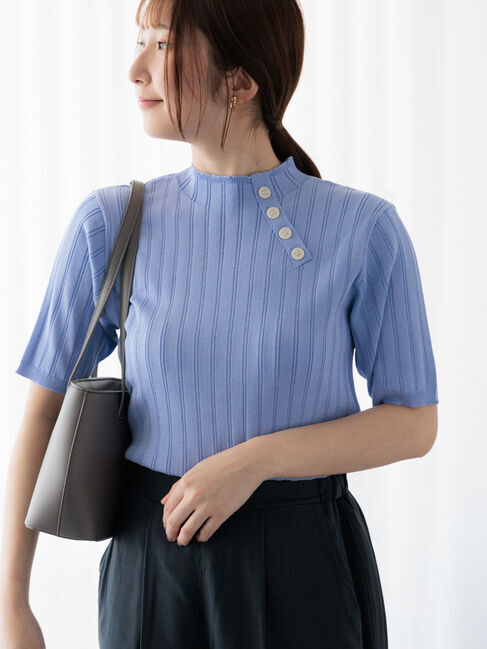 Te chichi TERRASSE「アシメ釦リブニット」|ニット・セーター|ブルー