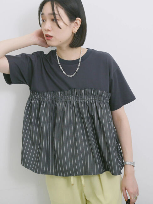 Samansa Mos2 blue「アソートドッキングプルオーバー」|Tシャツ・カットソー|チャコールグレー