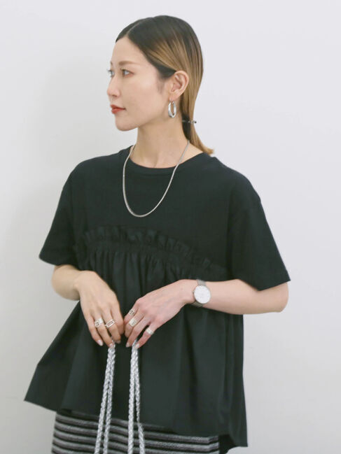 Samansa Mos2 blue「アソートドッキングプルオーバー」|Tシャツ・カットソー|