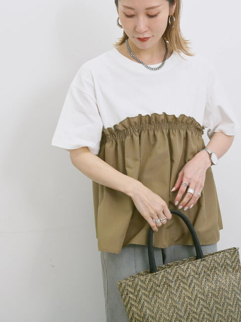 Samansa Mos2 blue「アソートドッキングプルオーバー」|Tシャツ・カットソー|