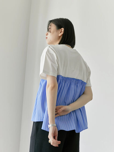 Samansa Mos2 blue「アソートドッキングプルオーバー」|Tシャツ・カットソー|