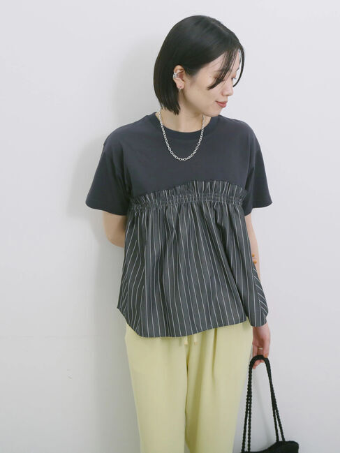 Samansa Mos2 blue「アソートドッキングプルオーバー」|Tシャツ・カットソー|