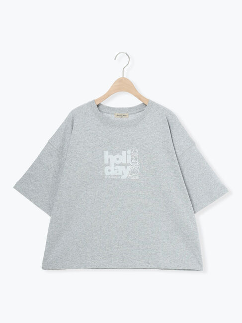 Samansa Mos2「ヴィンテージ風天竺おじさんフロッキープリントTシャツ」|Tシャツ・カットソー|グレー