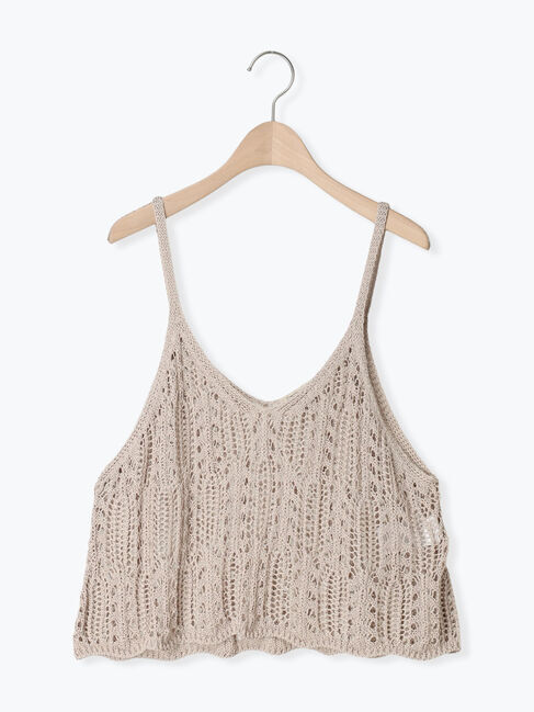 Samansa Mos2「麻タッチ透かし編みニットキャミソール」|ダウンベスト・ベスト|グレージュ