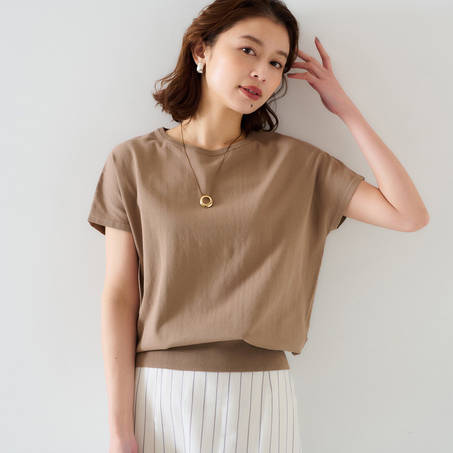 UNTITLED「【11色展開/コットン100/アンサンブル可能】 プルオーバーニット」|ニット・セーター|モカブラウン(042