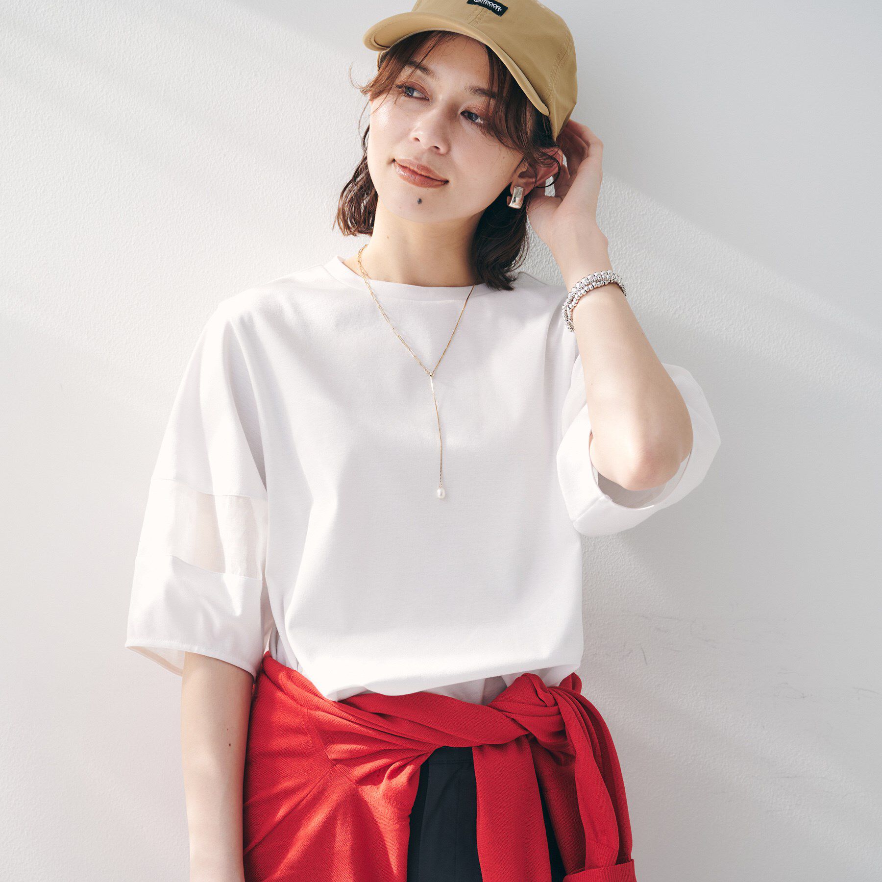 UNTITLED「【二の腕カバー/接触冷感】袖オーガンジープルオーバー」|Tシャツ・カットソー|オフホワイト(003