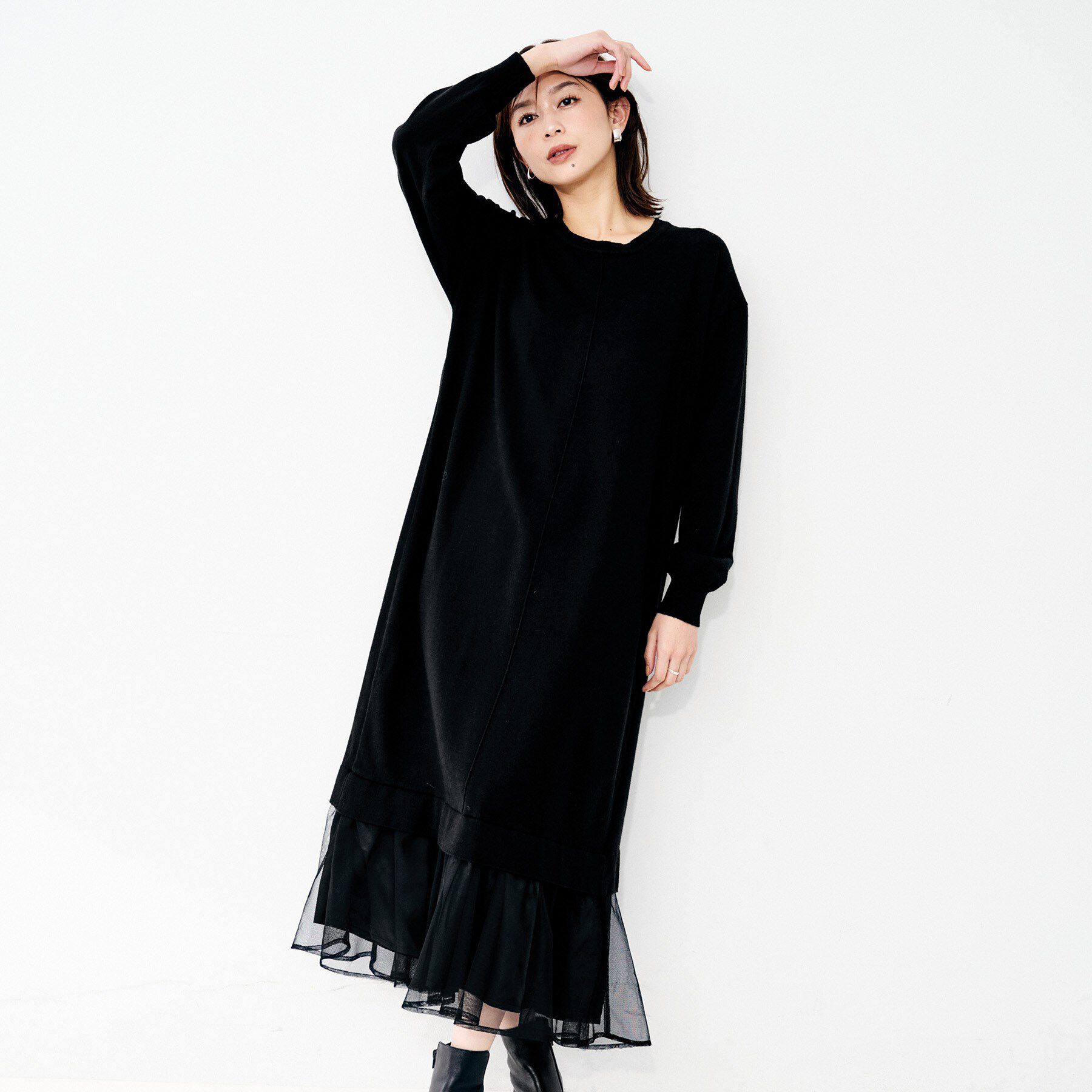 UNTITLED「【TORRAZZO DONNA】ニット&times;チュールワンピース」|ワンピース|ブラック(019)