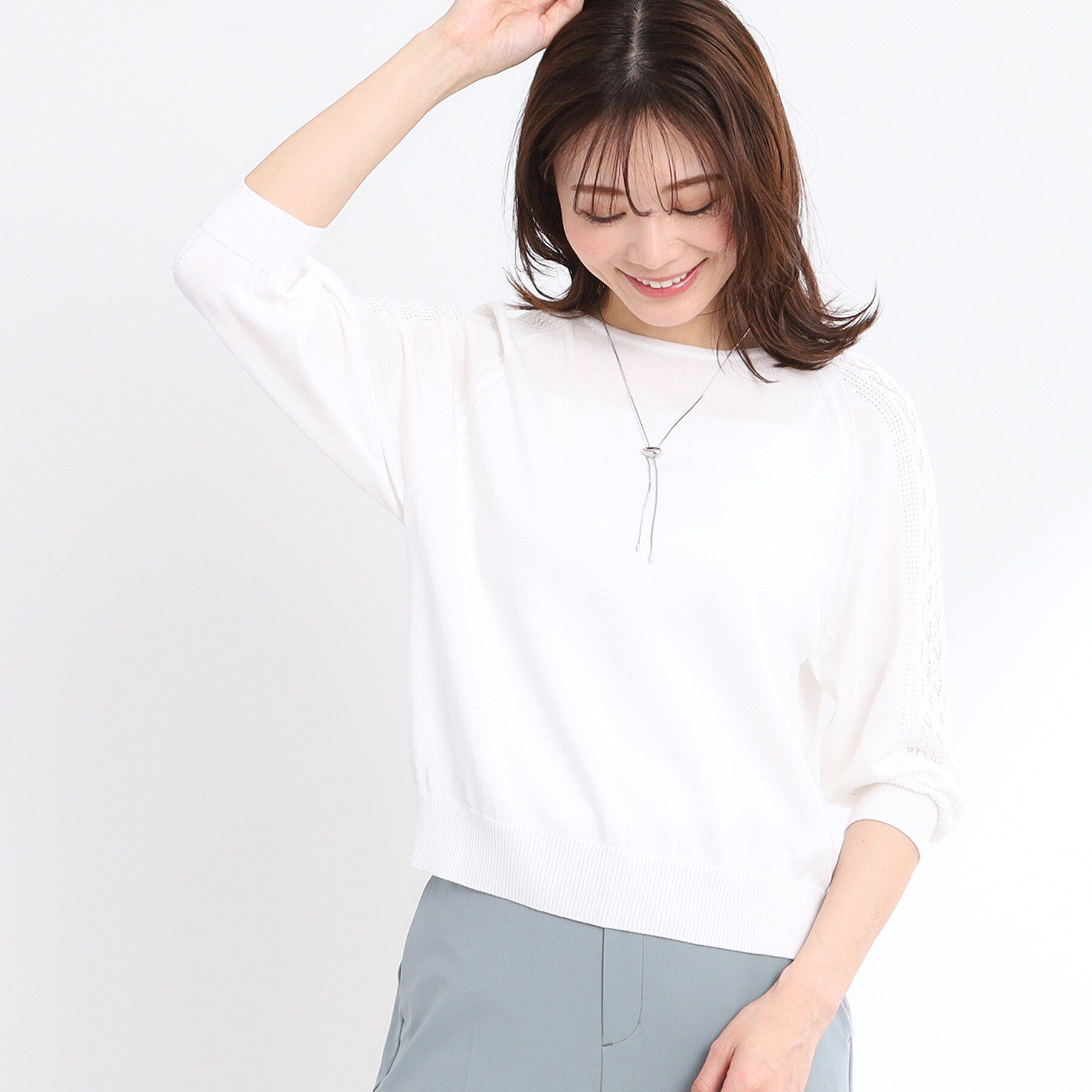 Reflect「【WEB先行カラーあり／手洗い可】透かし柄スリーブニット」|ニット・セーター|