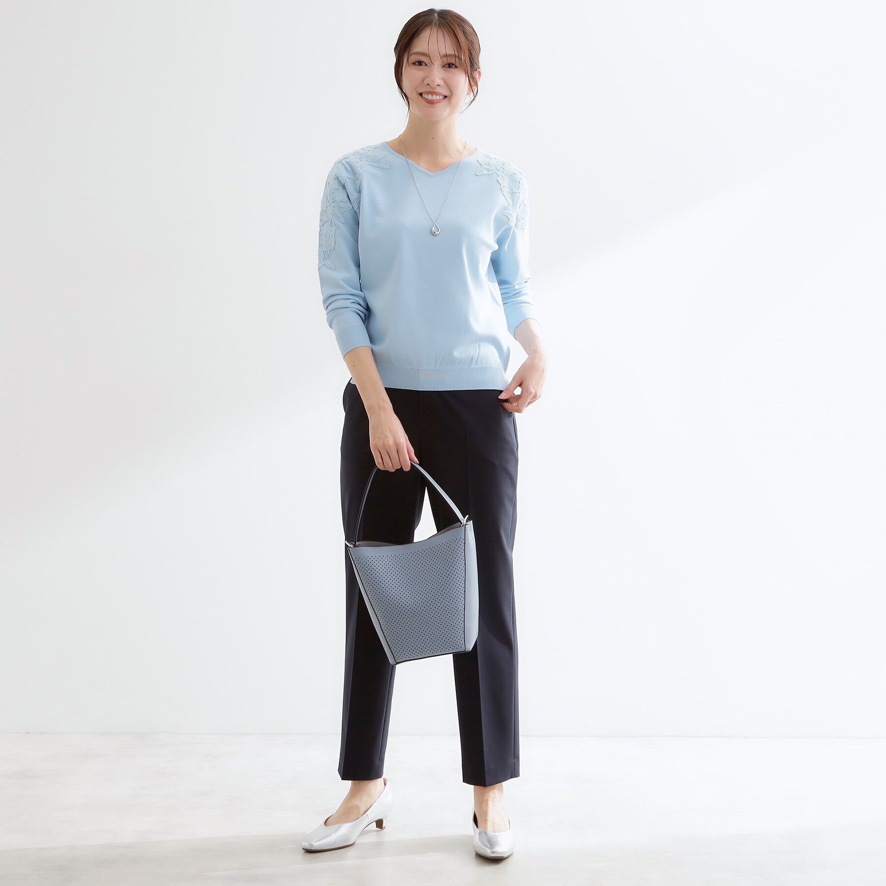 Reflect「レースデザインスリーブニットプルオーバー」|ニット・セーター|