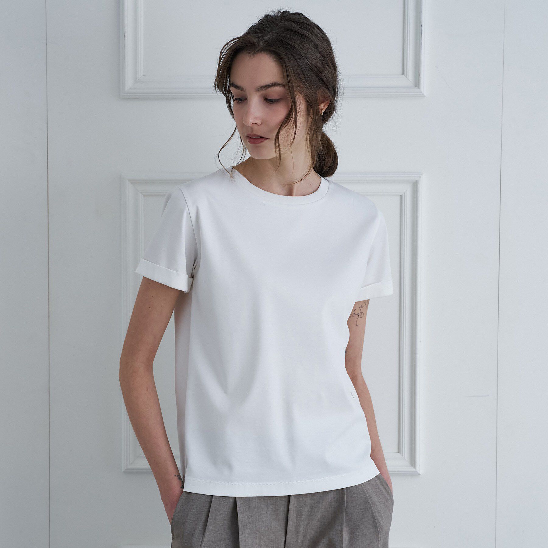 DRESSTERIOR「【接触冷感／抗菌防臭／消臭】アイスクリアコットン ターンナップT」|Tシャツ・カットソー|