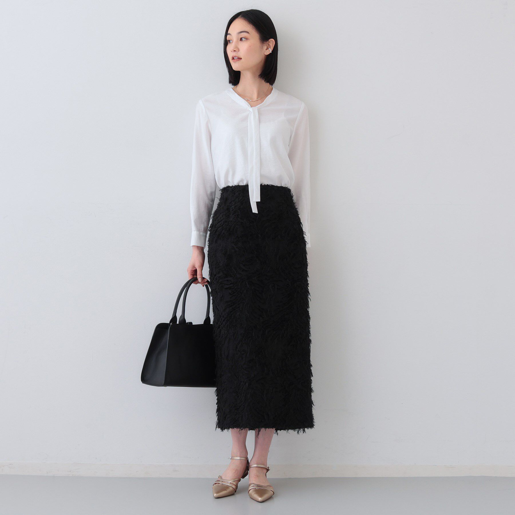 INDIVI「【洗える】ストライプドビー ボウタイブラウス」|シャツ・ブラウス|