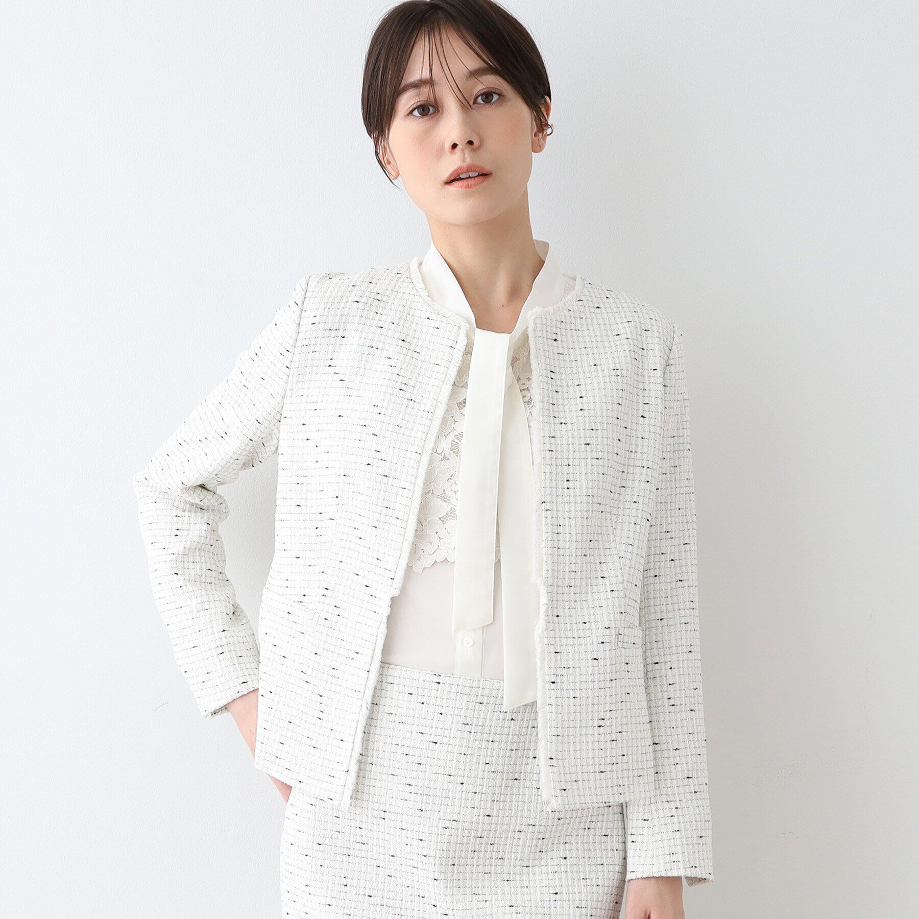 INDIVI「【日本製／オリジナル素材】ツィードジャケット」|スーツ|ホワイト(401)