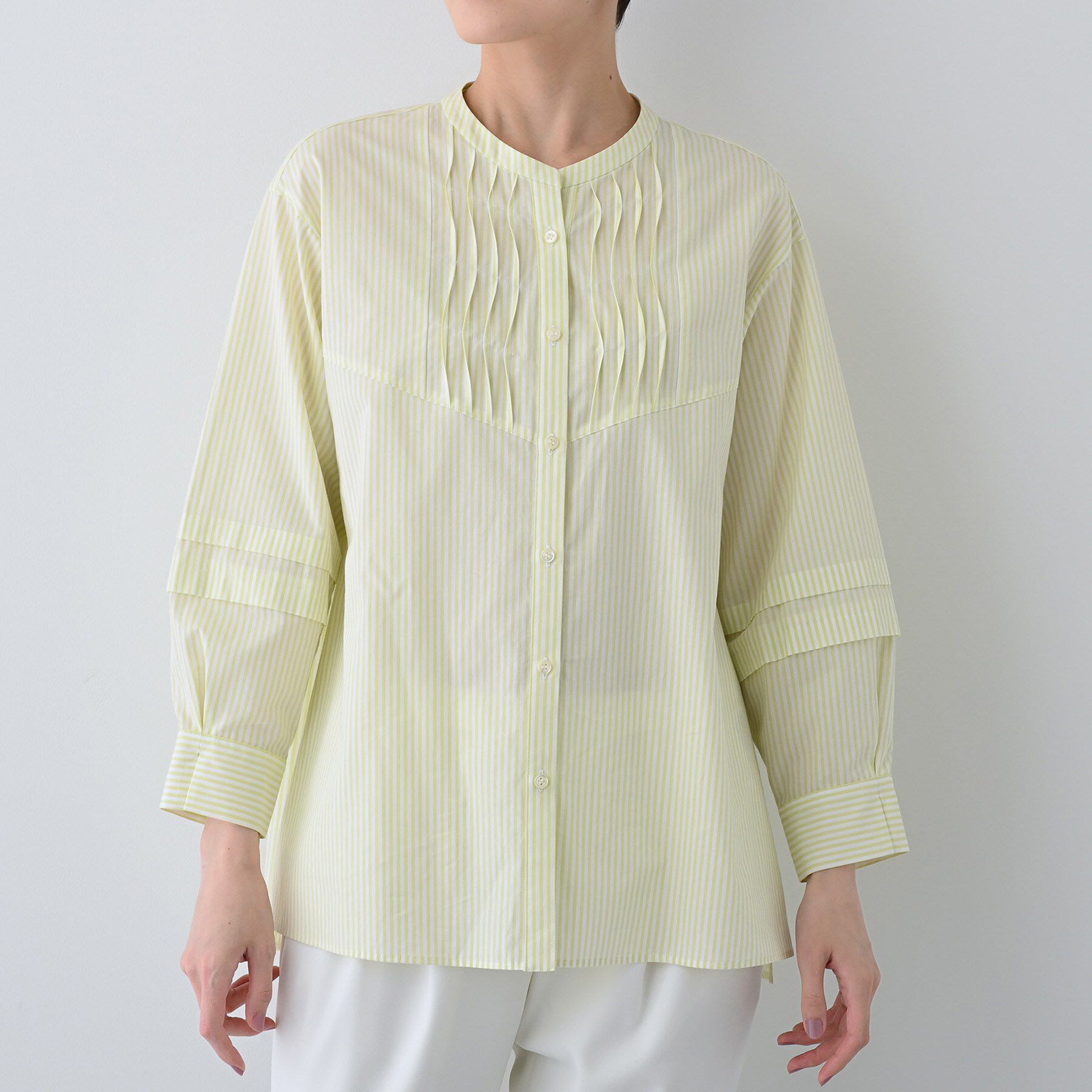 INDIVI「【UVケア／カラーストライプ柄】タックデザインブラウス」|シャツ・ブラウス|