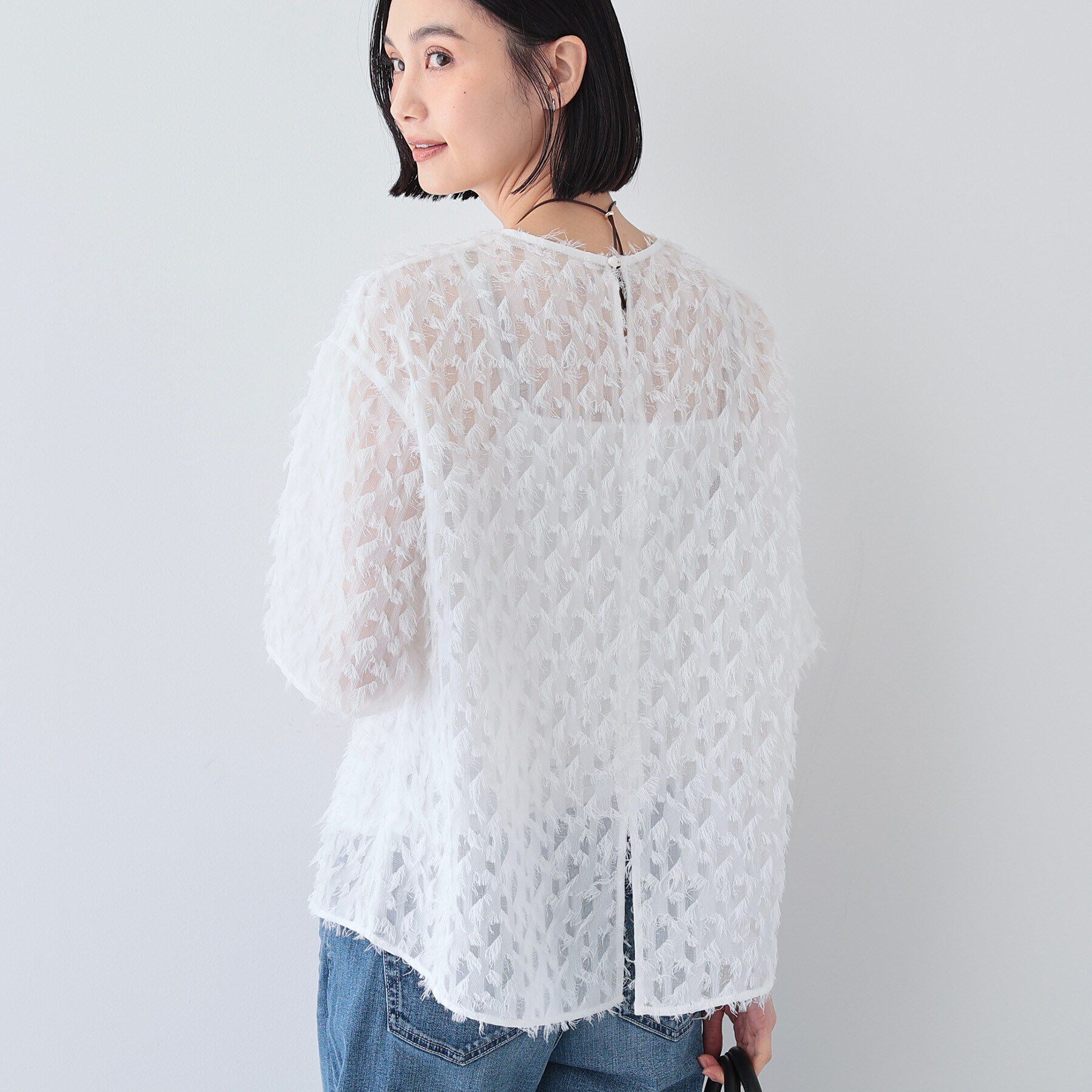 INDIVI「【トレンド／ヘアリー】フリンジカットジャカードTブラウス」|シャツ・ブラウス|