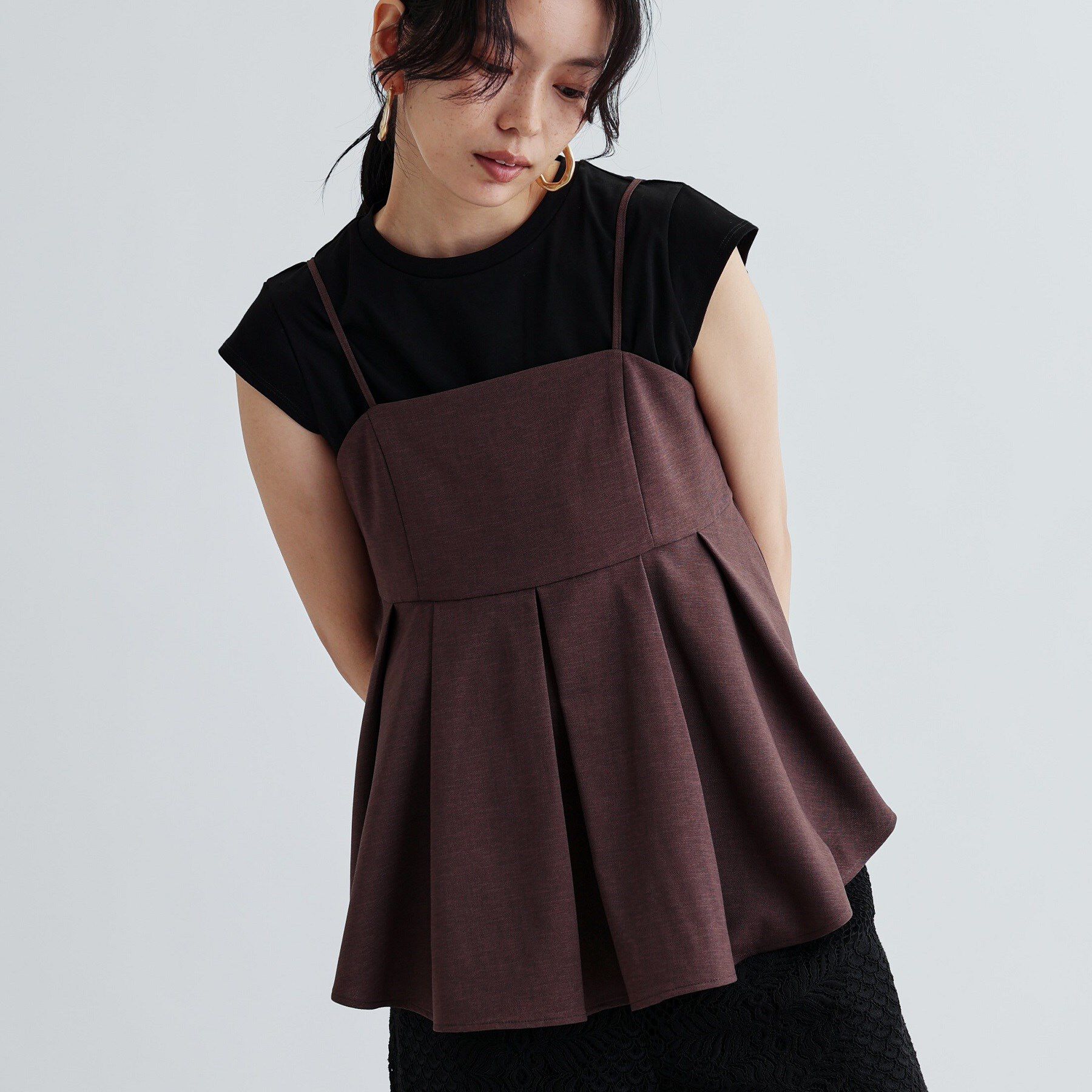 GALLEST「【セットアップ対応】リネンライクビスチェ【カセット服/通勤・オフィス】」|キャミソール|ブラウン(044)
