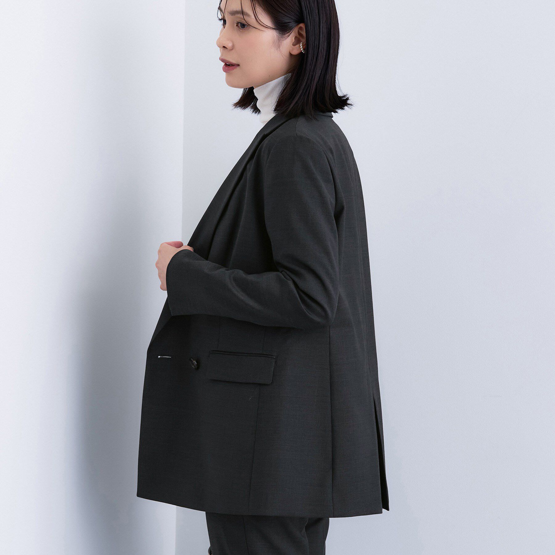 INDIVI「【日本製／スーツ／通勤】シルクウールストレッチ ダブルジャケット」|テーラードジャケット|