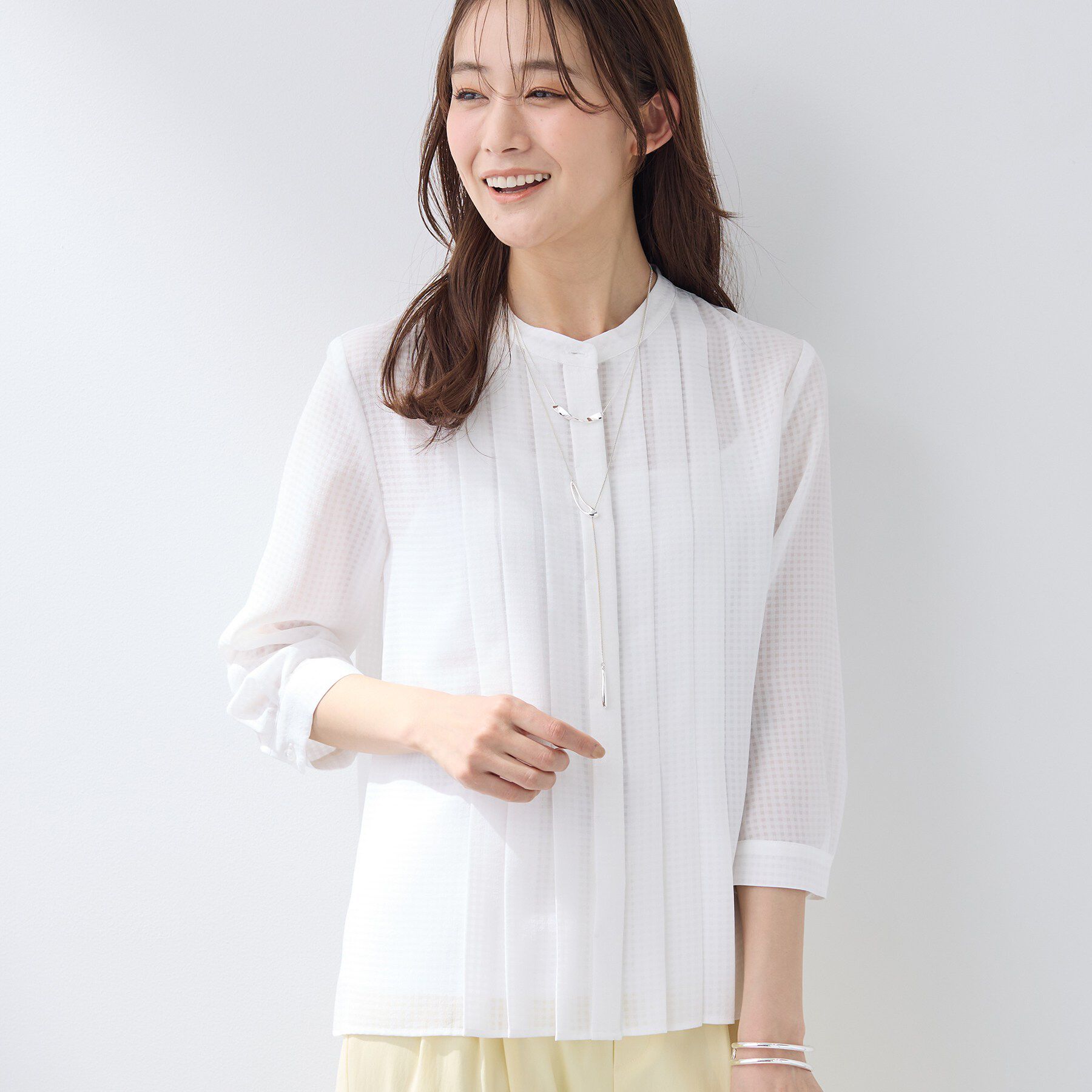INDIVI「【洗える／大人シアー】タックプリーツ7分袖ブラウス」|シャツ・ブラウス|