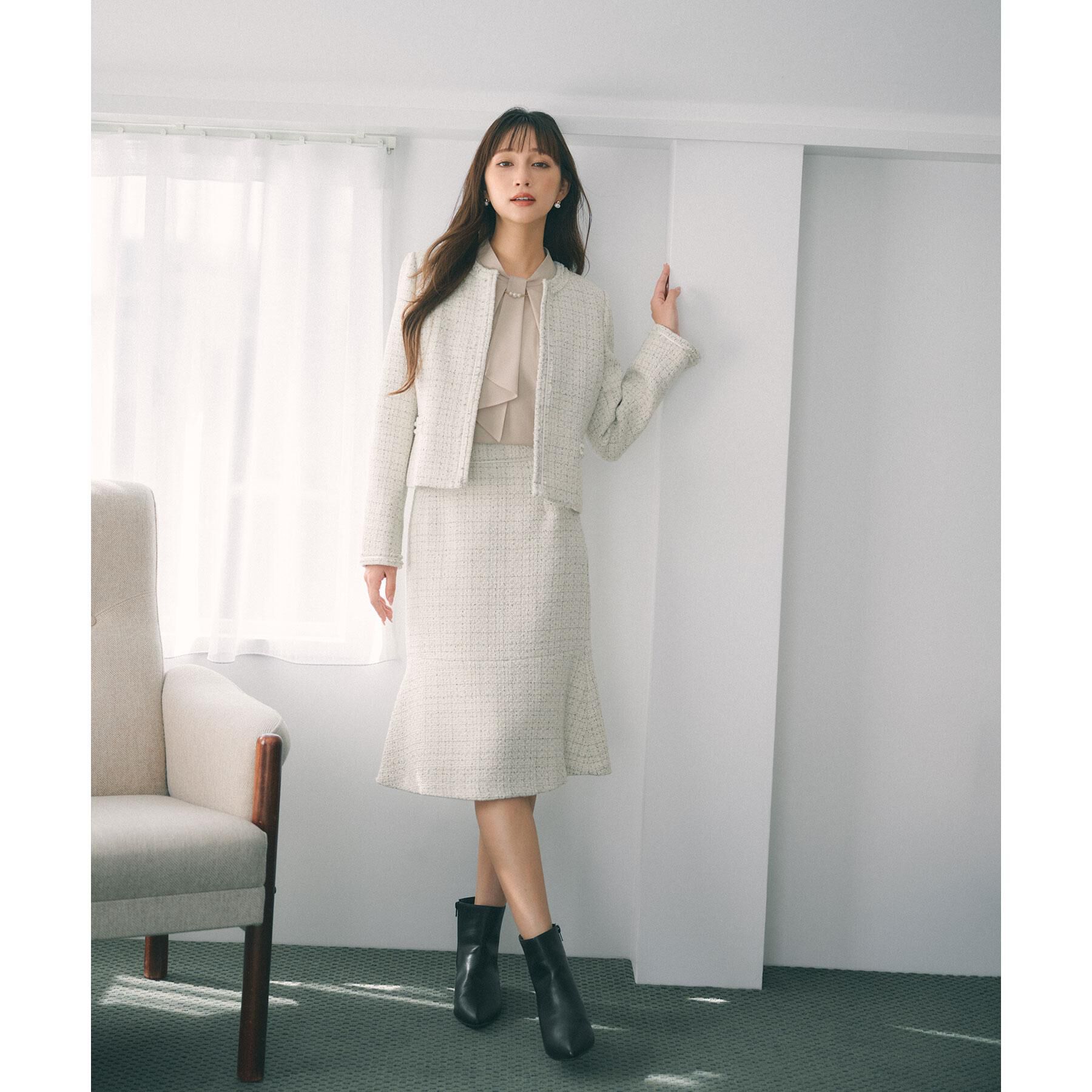 index「《通勤/セットアップ対応》ノーカラーツイードジャケット【洗濯機OK】」|ノーカラージャケット|