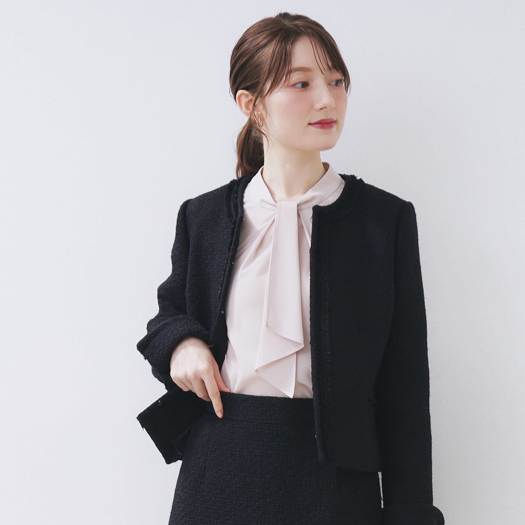 index「《通勤/セットアップ対応》ノーカラーツイードジャケット【洗濯機OK】」|ノーカラージャケット|