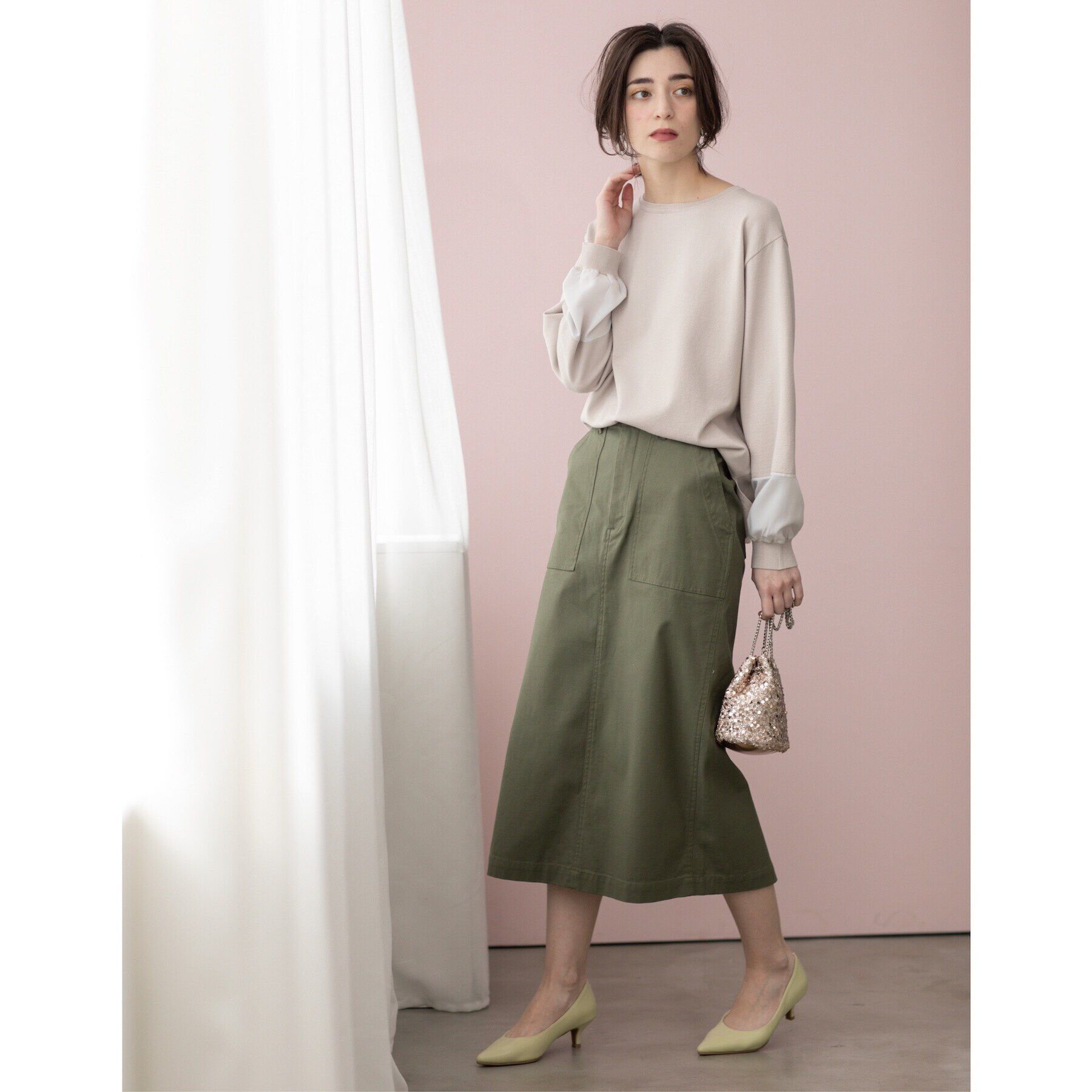 OPAQUE.CLIP「ジョーゼット切替スリーブニット【洗濯機洗い可】」|ニット・セーター|