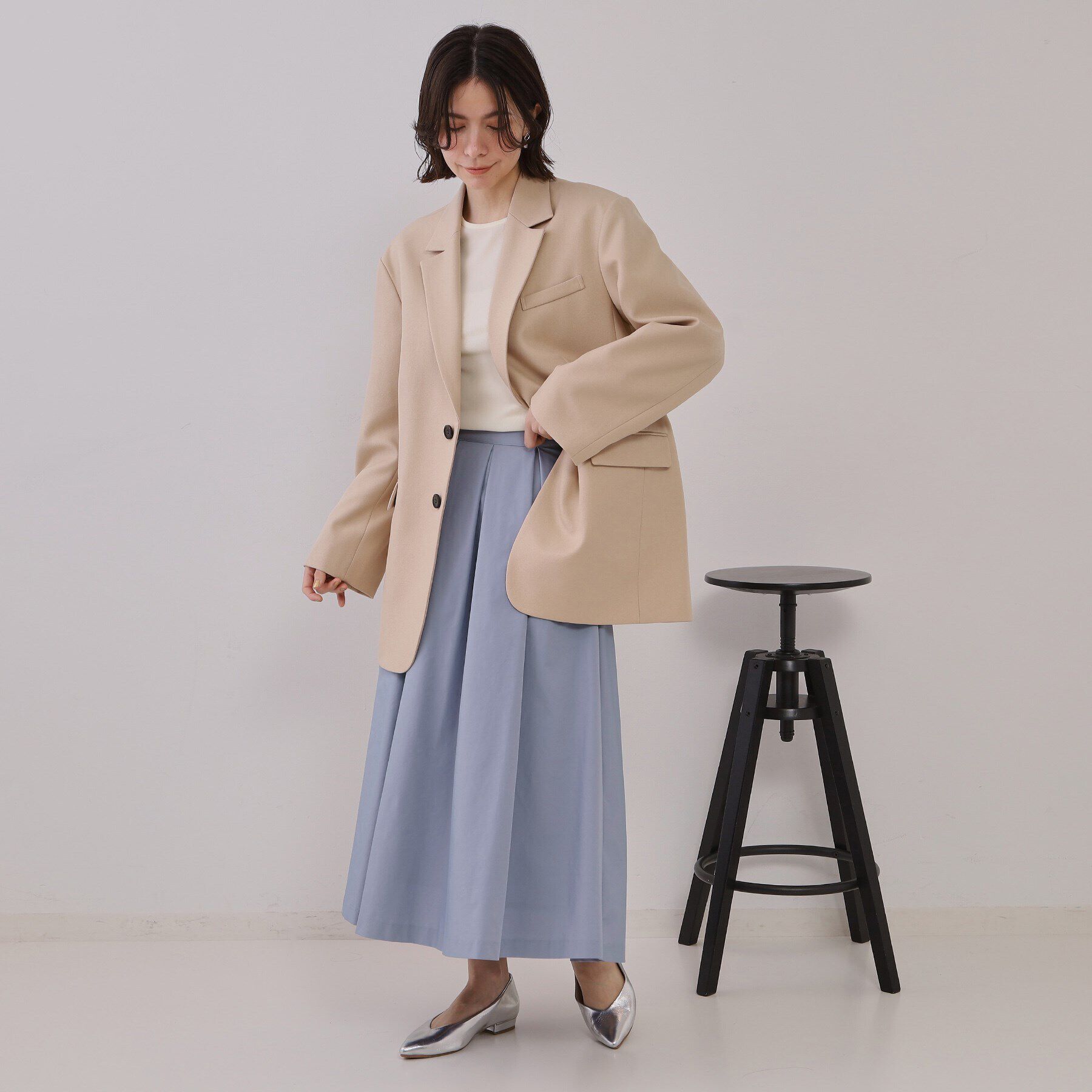 OPAQUE.CLIP「シャンブレータックフレアスカート【洗濯機洗い可】」|スカート|