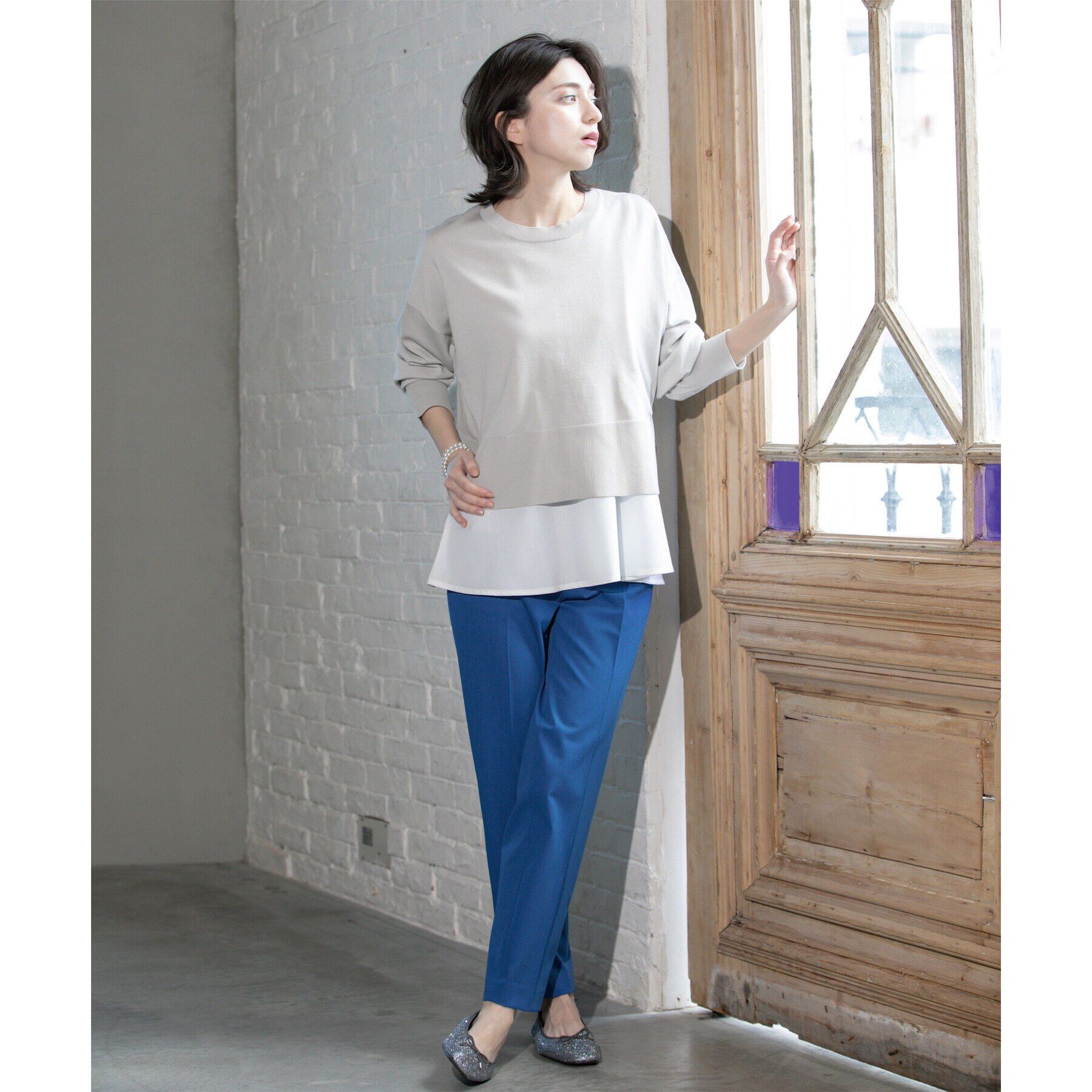 OPAQUE.CLIP「《ツインセット》ワイドニット&times;裾フレアタンクトップ【洗濯機洗い可/抗ピル】」|ニット・セーター|