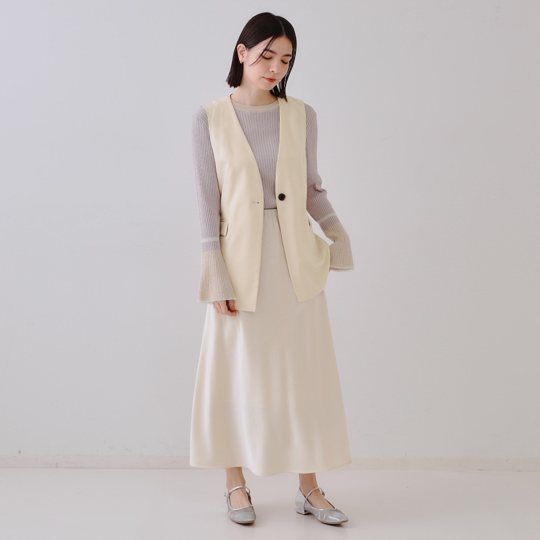 OPAQUE.CLIP「ノーカラーVネックジレ/セットアップ対応【洗濯機洗い可】」|ベスト・ジレ|