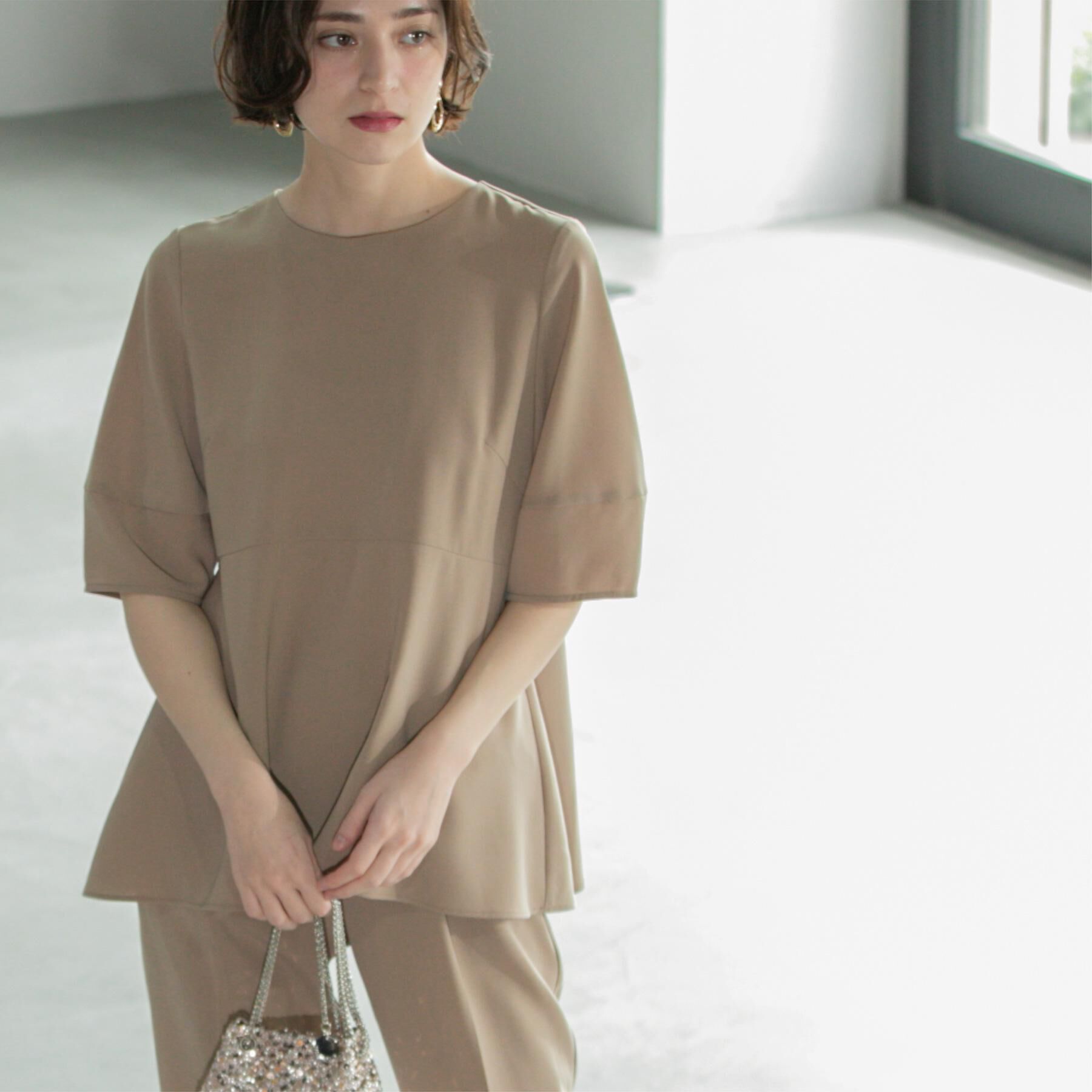 OPAQUE.CLIP「《6色展開》ストレッチペプラムブラウス/セットアップ対応【洗濯機洗い可/防シワ】」|シャツ・ブラウス|ベージュ(852)