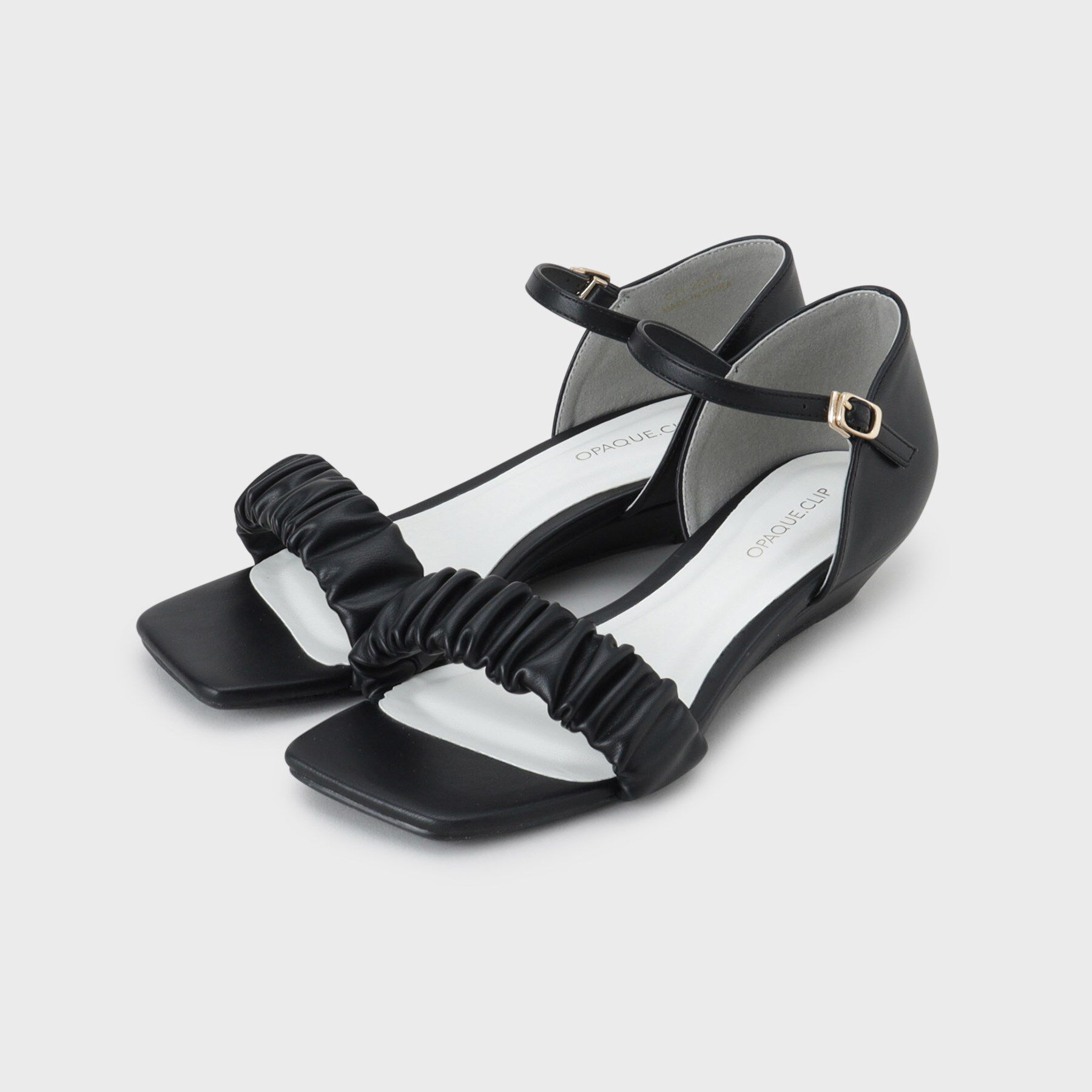 OPAQUE.CLIP「ギャザーフリルベルトウェッジソールサンダル」|サンダル|ブラック(019)