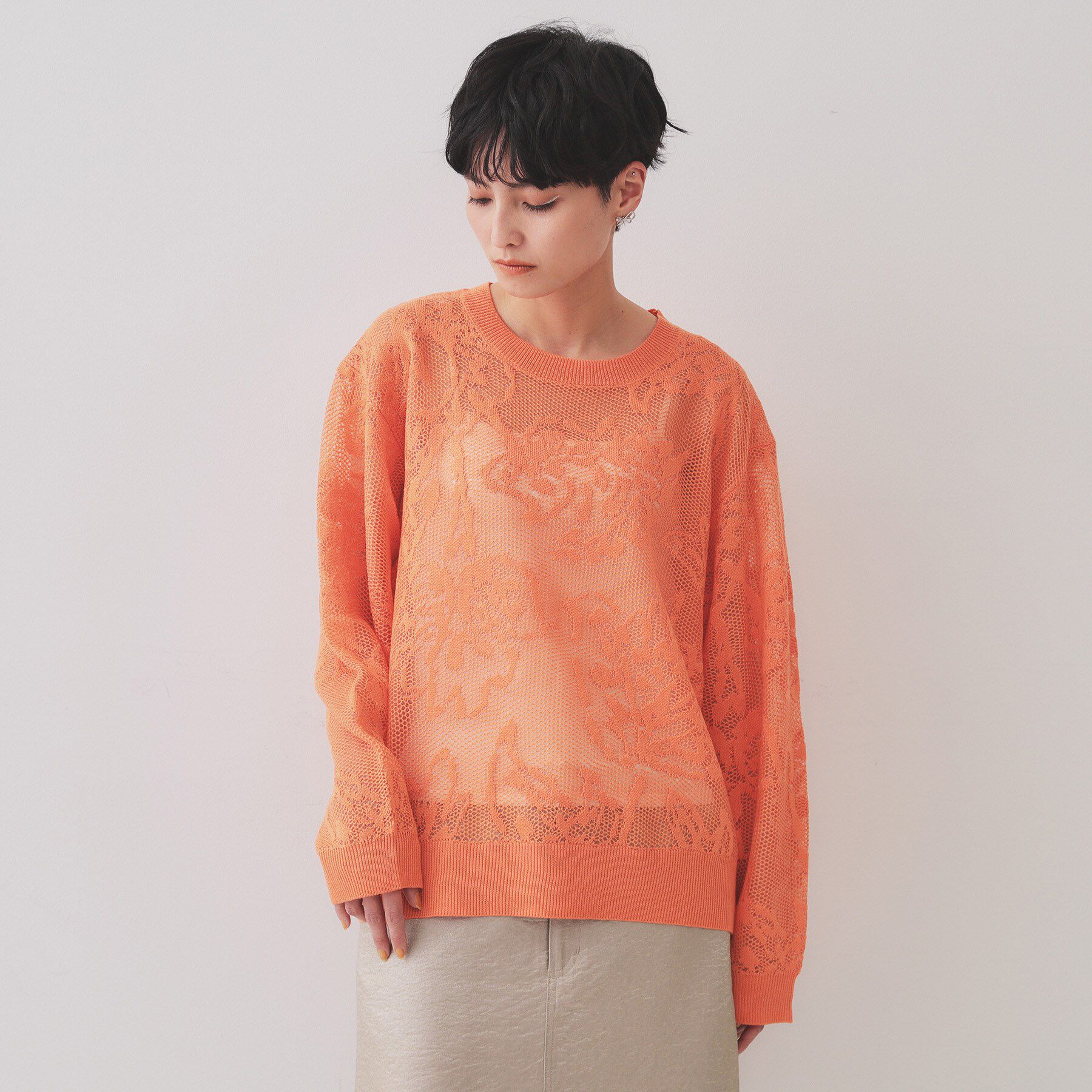 OPAQUE.CLIP「フワラー柄シアーメッシュニット【洗濯機洗い可】」|ニット・セーター|