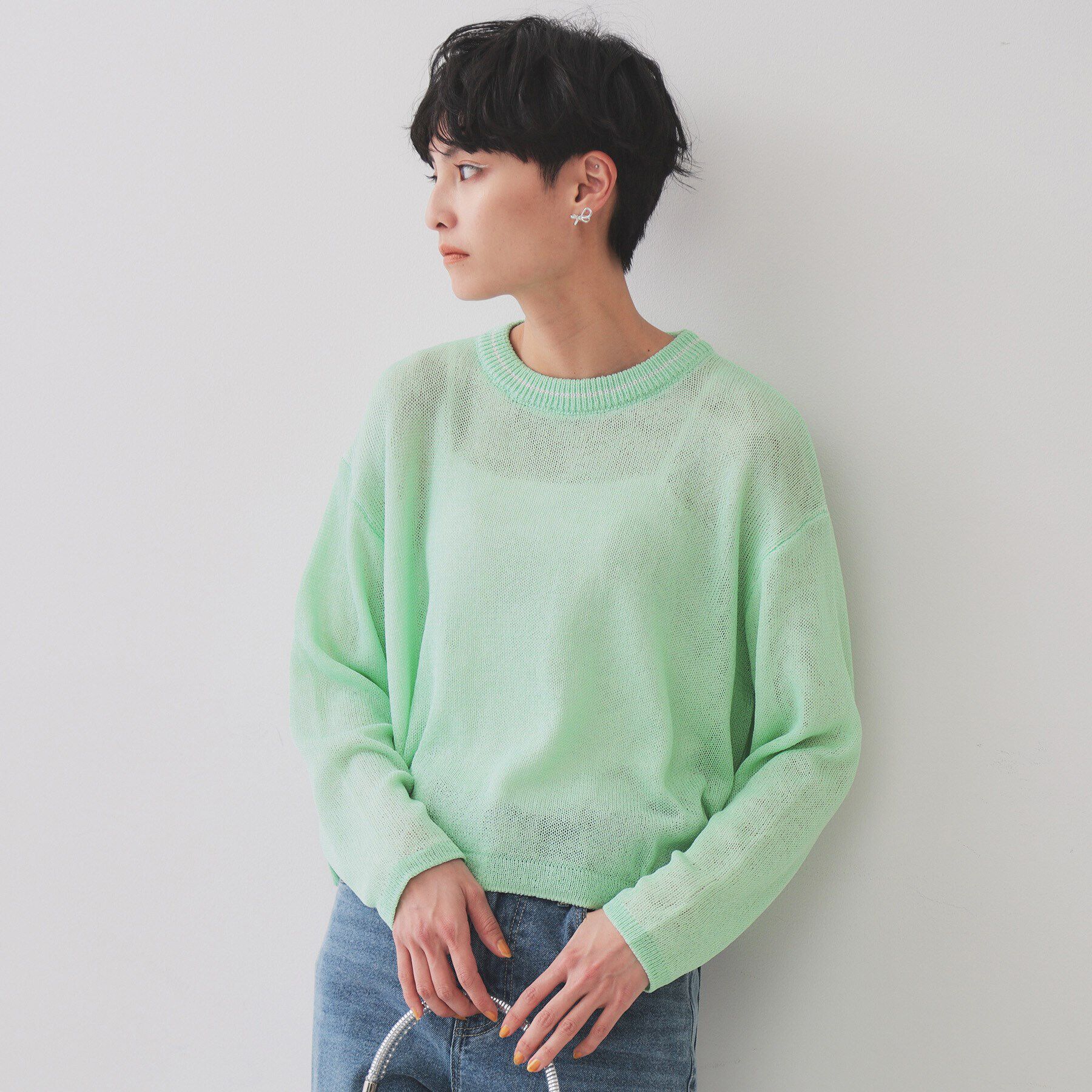 OPAQUE.CLIP「ラメライン配色使いリラクシーニット【洗濯機洗い可】」|ニット・セーター|