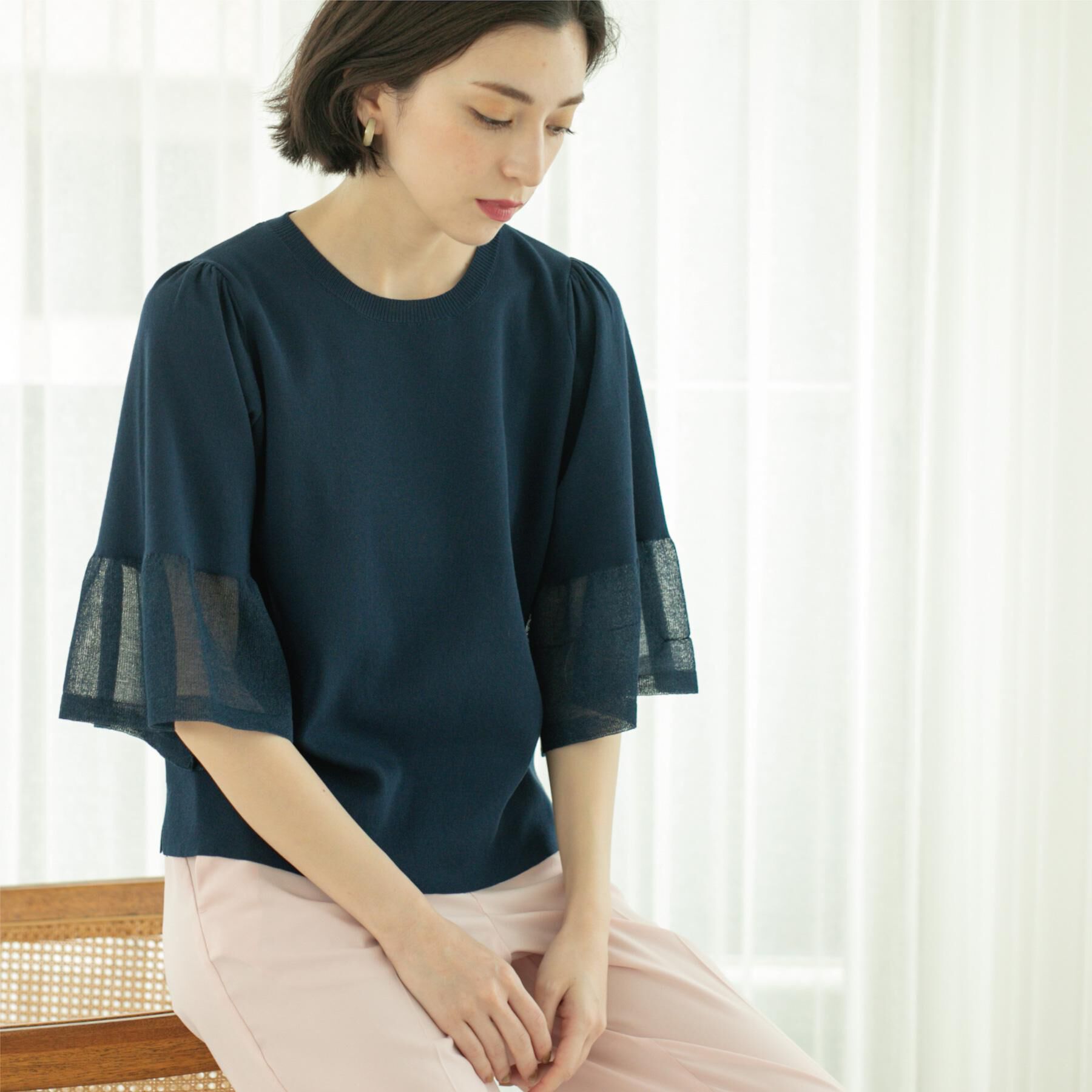 OPAQUE.CLIP「《5色展開》シアーフレアスリーブニット【洗濯機洗い可】」|ニット・セーター|