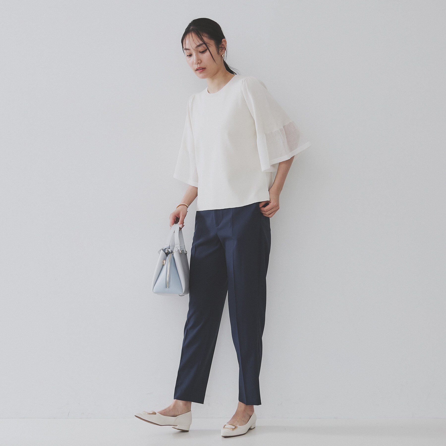 OPAQUE.CLIP「《5色展開》シアーフレアスリーブニット【洗濯機洗い可】」|ニット・セーター|