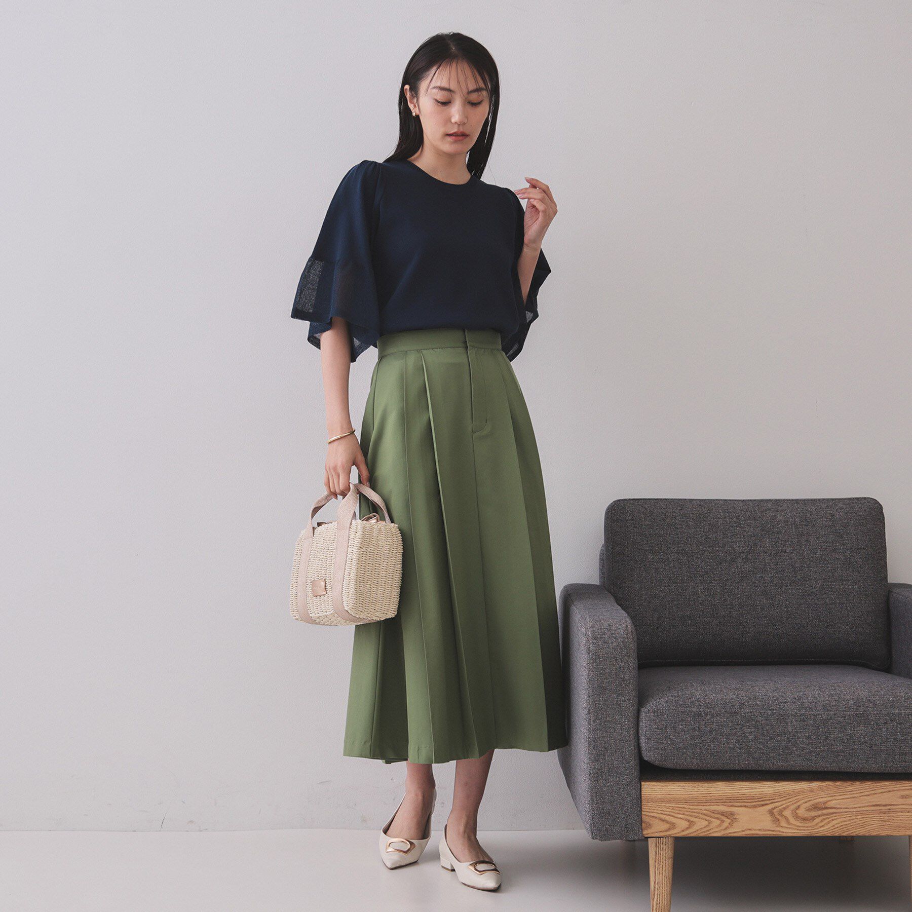 OPAQUE.CLIP「《5色展開》シアーフレアスリーブニット【洗濯機洗い可】」|ニット・セーター|