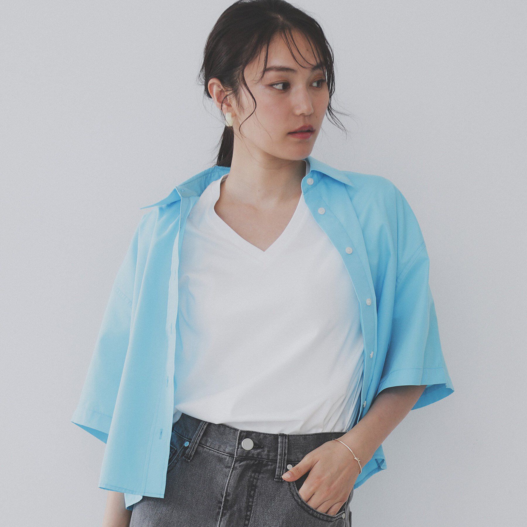 OPAQUE.CLIP「《5色展開/SS-LLサイズ》VネックベーシックTシャツ【接触冷感/洗濯機洗い可】」|Tシャツ・カットソー|