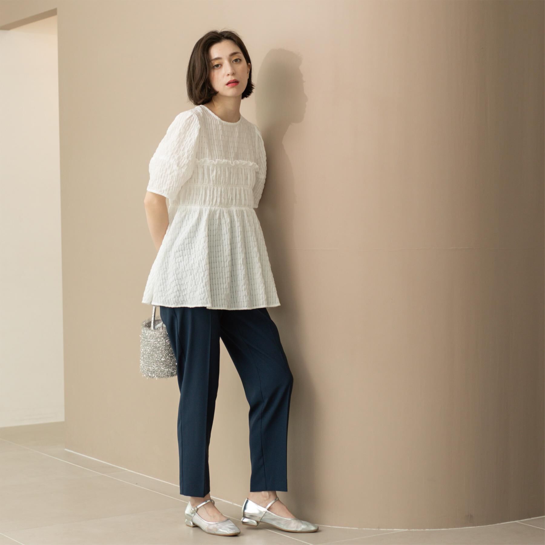 OPAQUE.CLIP「シャーリングペプラムブラウス【洗濯機洗い可】」|シャツ・ブラウス|