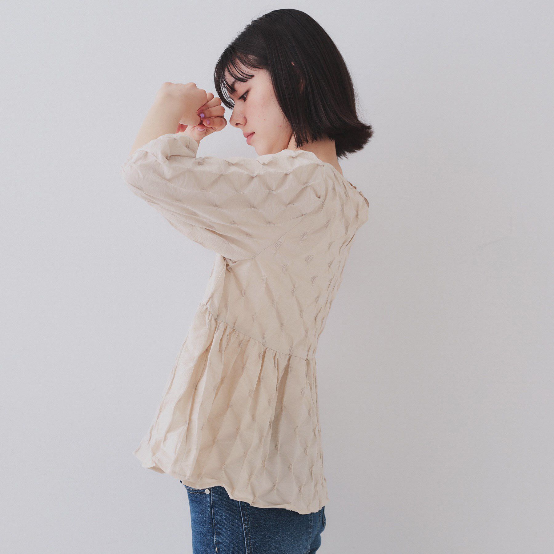OPAQUE.CLIP「ふくれジャカードペプラムブラウス【洗濯機洗い可】」|シャツ・ブラウス|