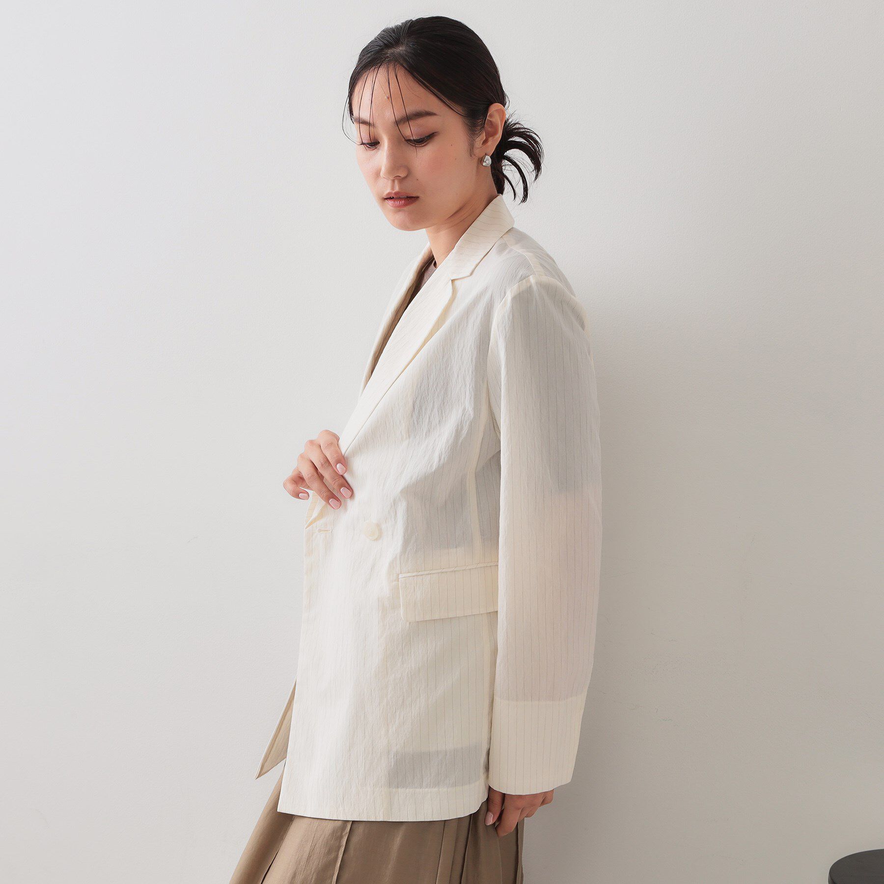 OPAQUE.CLIP「シアーストライプテーラードジャケット【洗濯機洗い可】」|テーラードジャケット|