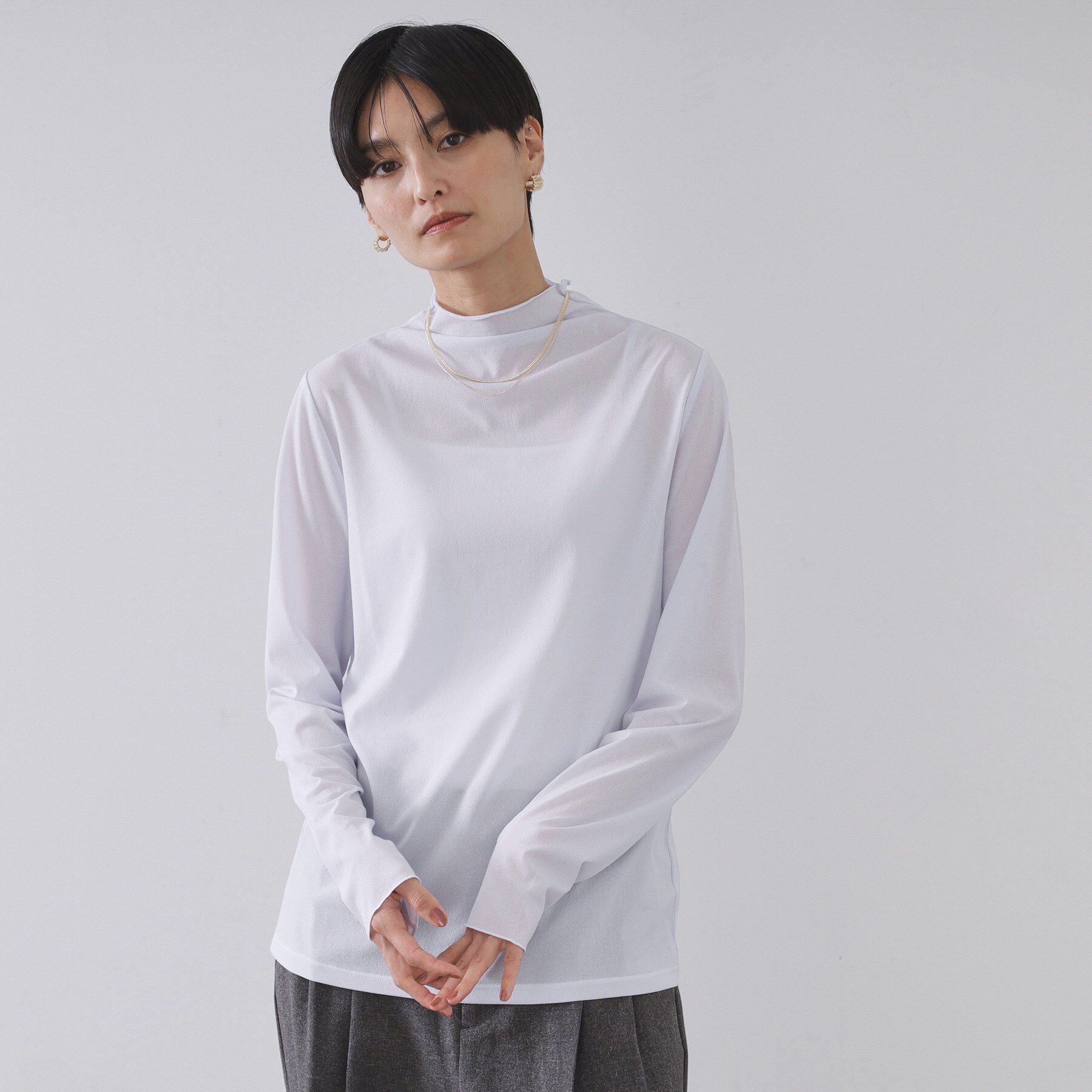 OPAQUE.CLIP「シアーハイネックトップス【洗濯機OK】」|Tシャツ・カットソー|サックスブルー(09