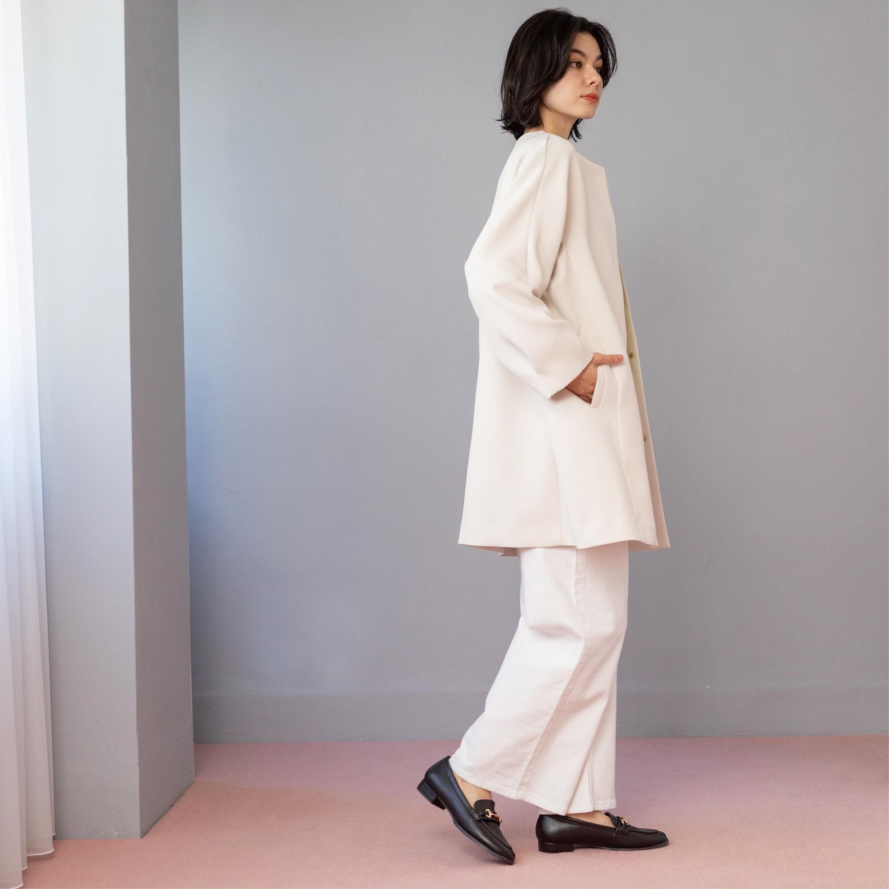 OPAQUE.CLIP「フォルムスリーブミドルコート【洗濯機OK】」|ノーカラーコート|