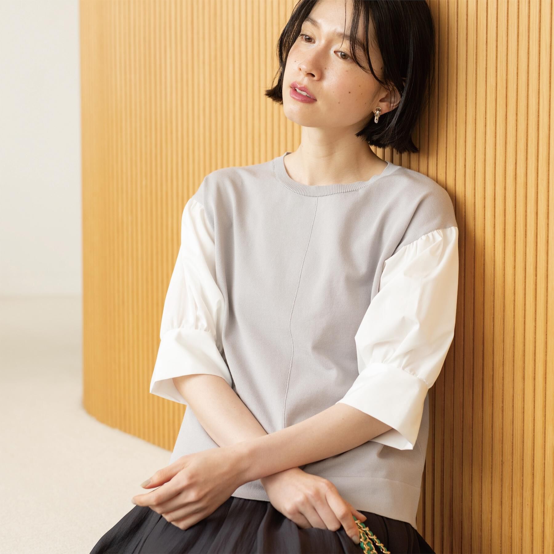 OPAQUE.CLIP「ボリュームスリーブドッキングニット」|ニット・セーター|グレー(512)