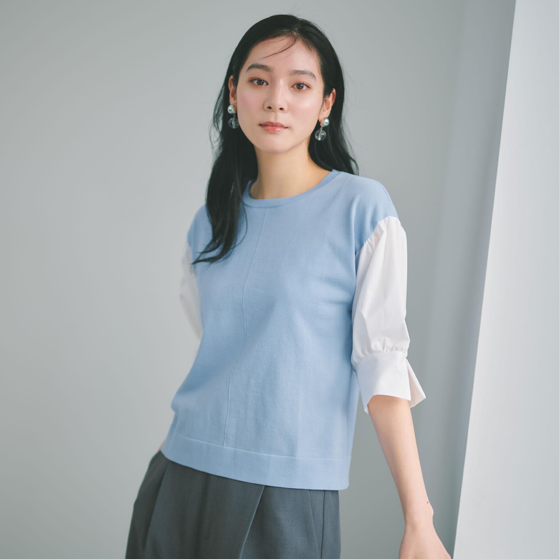 OPAQUE.CLIP「ボリュームスリーブドッキングニット」|ニット・セーター|ブルー(591)