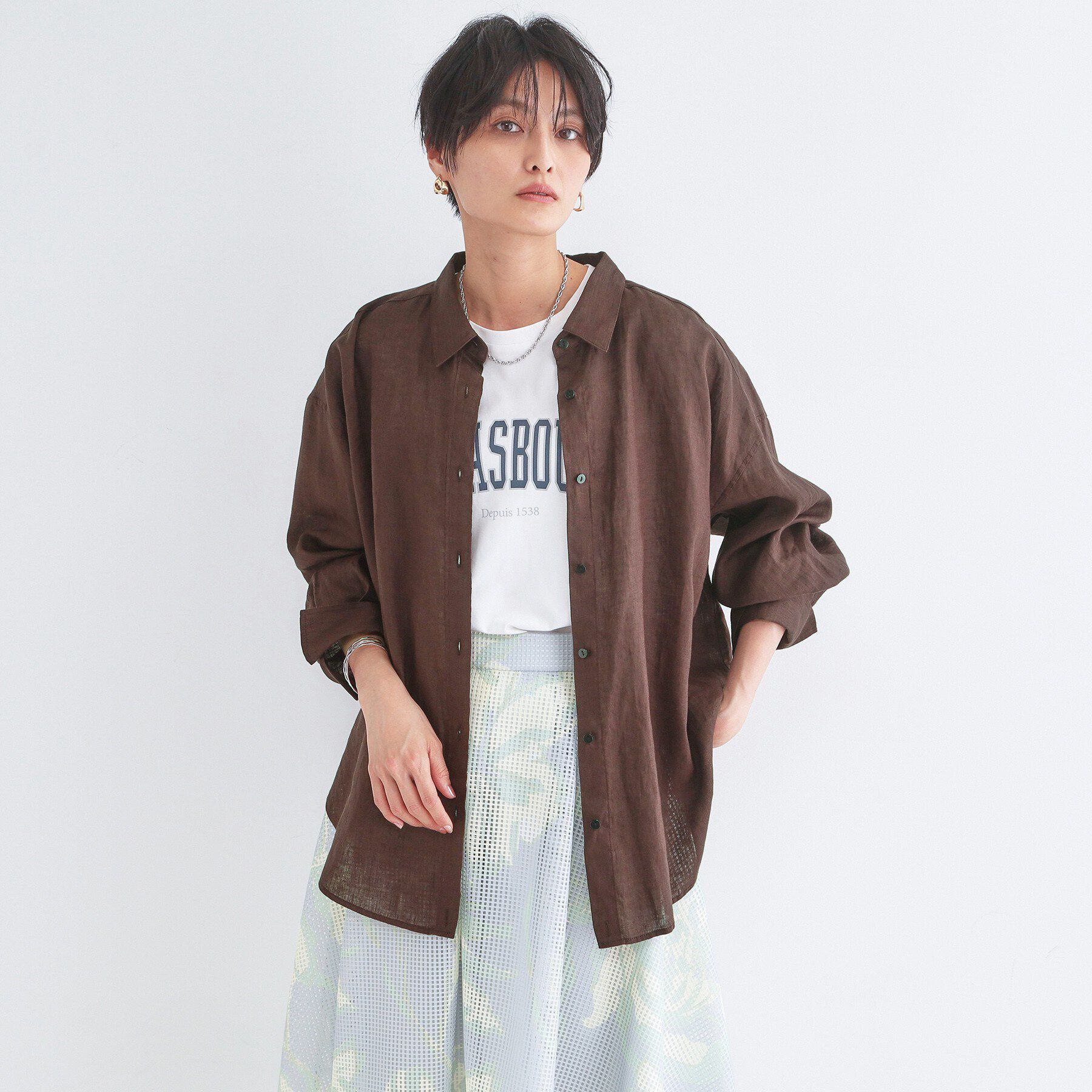 OPAQUE.CLIP「フレンチリネンシャツ【洗濯機OK】」|シャツ・ブラウス|ブラウン(044)