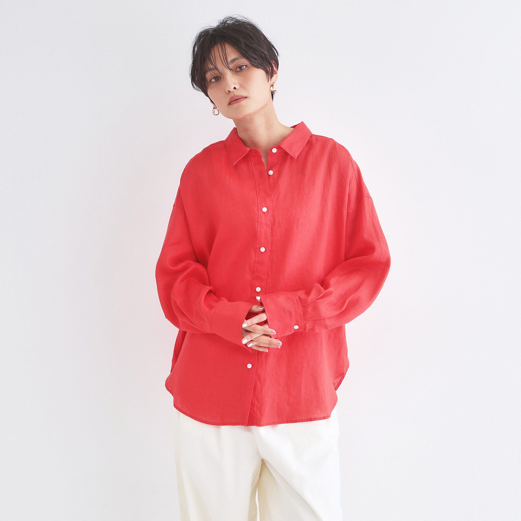 OPAQUE.CLIP「フレンチリネンシャツ【洗濯機OK】」|シャツ・ブラウス|レッド(061)