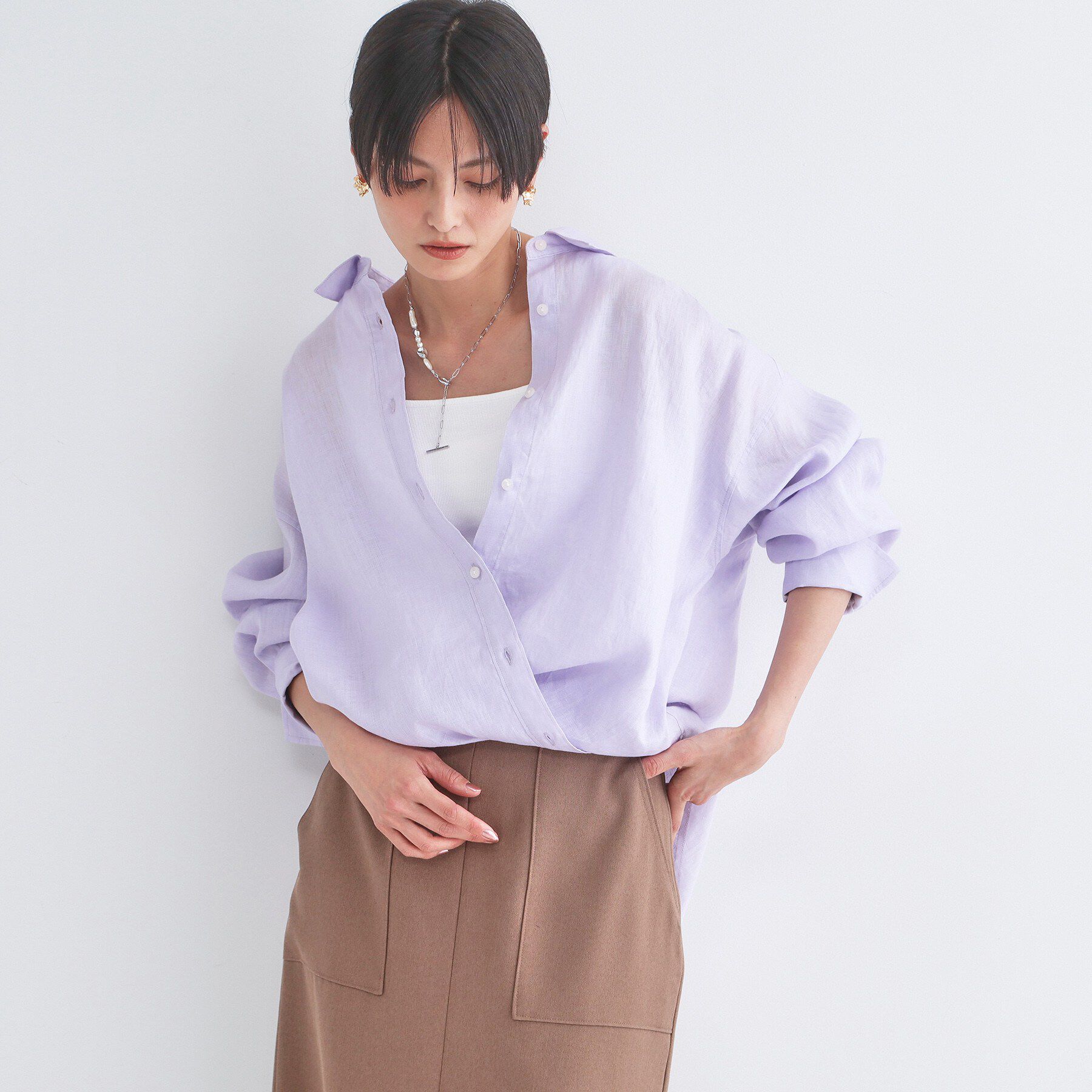 OPAQUE.CLIP「フレンチリネンシャツ【洗濯機OK】」|シャツ・ブラウス|ラベンダー(080)