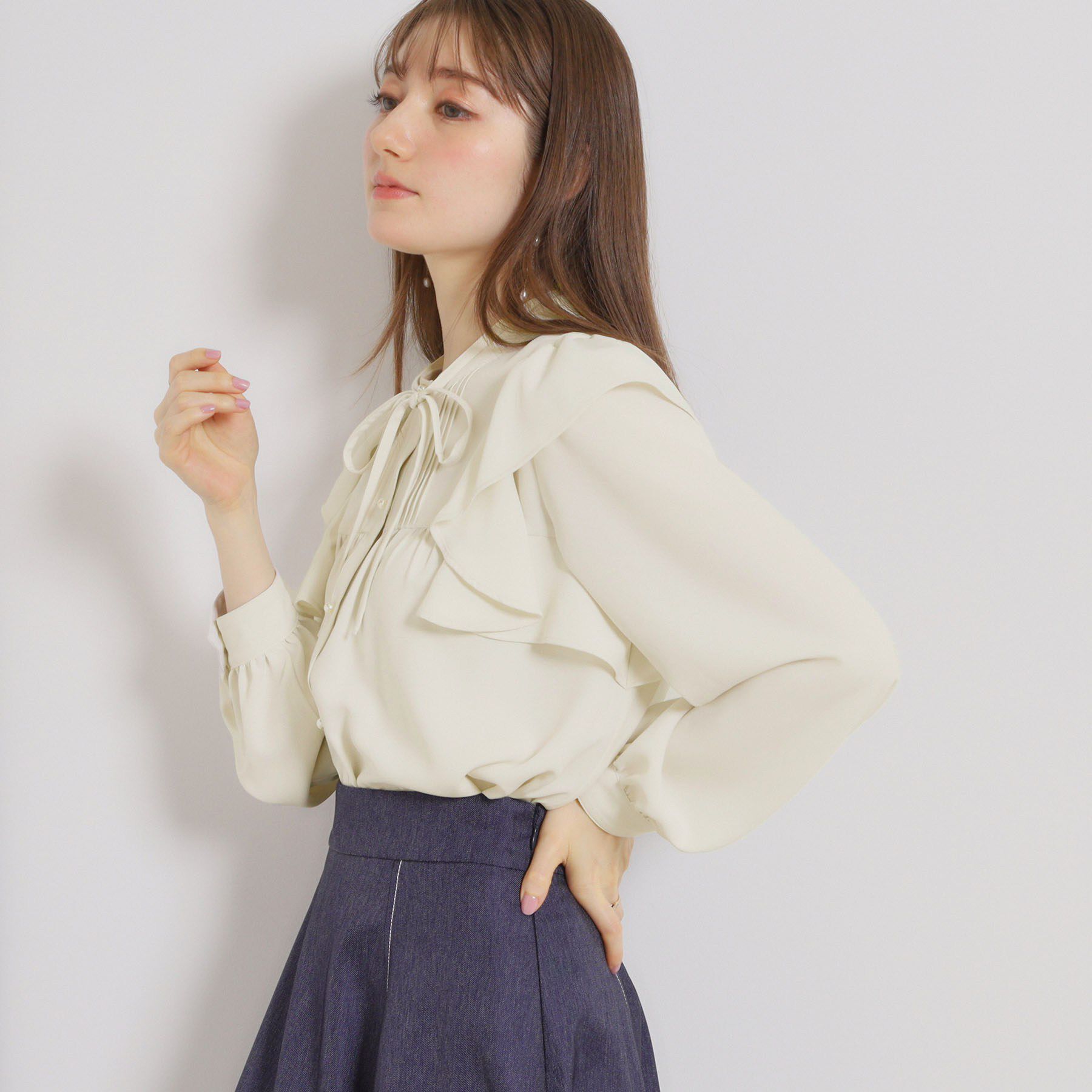 Couture broach「【洗える・リボン取り外し可】フリルジョーゼットブラウス」|シャツ・ブラウス|