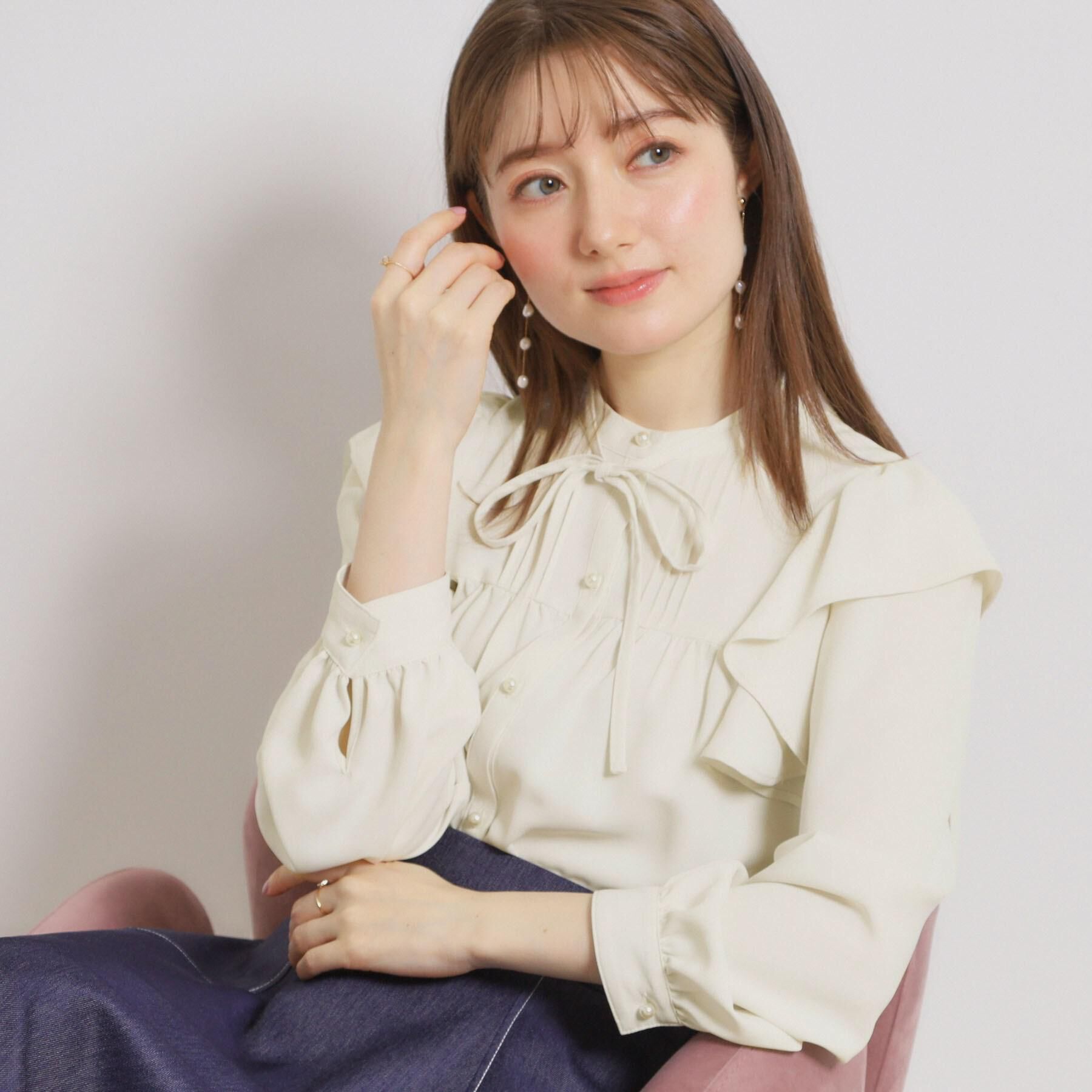 Couture broach「【洗える・リボン取り外し可】フリルジョーゼットブラウス」|シャツ・ブラウス|