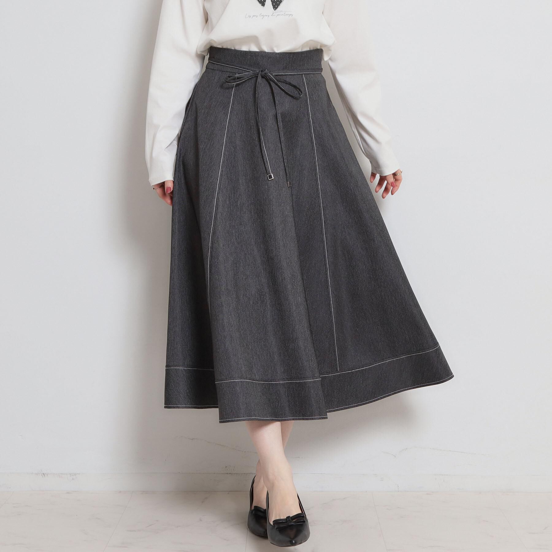 Couture broach「【洗える】デニムライク細リボンスカート」|スカート|