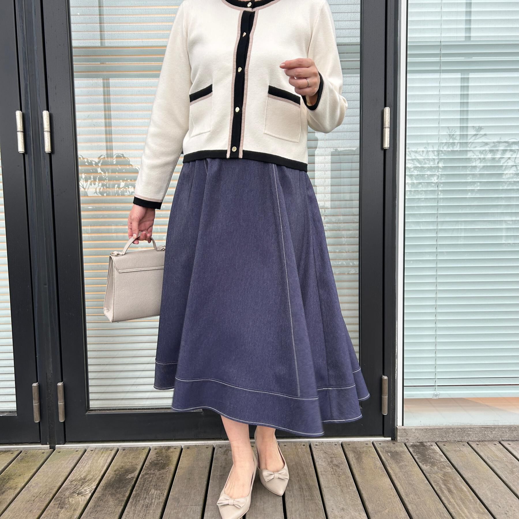 Couture broach「【洗える】デニムライク細リボンスカート」|スカート|